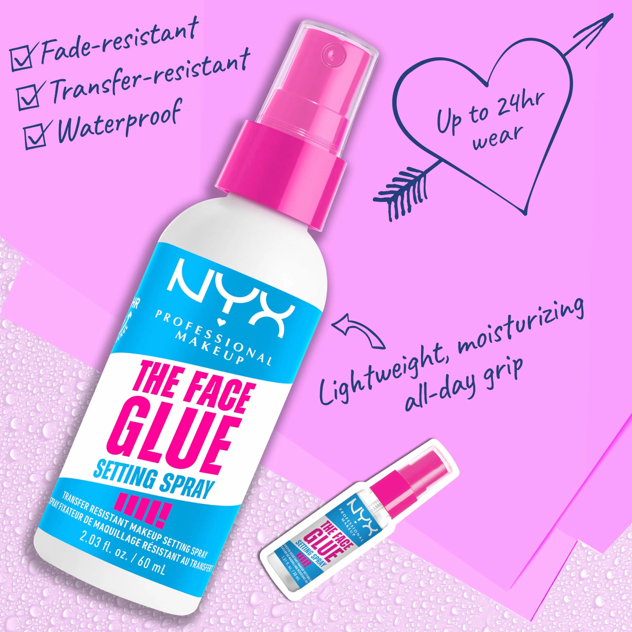 NYX Professional Makeup Spray do ustawiania, spray do makijażu, długotrwałe zużycie, odporny na transfer i wodoodporny, klej do twarzy, 60 ml