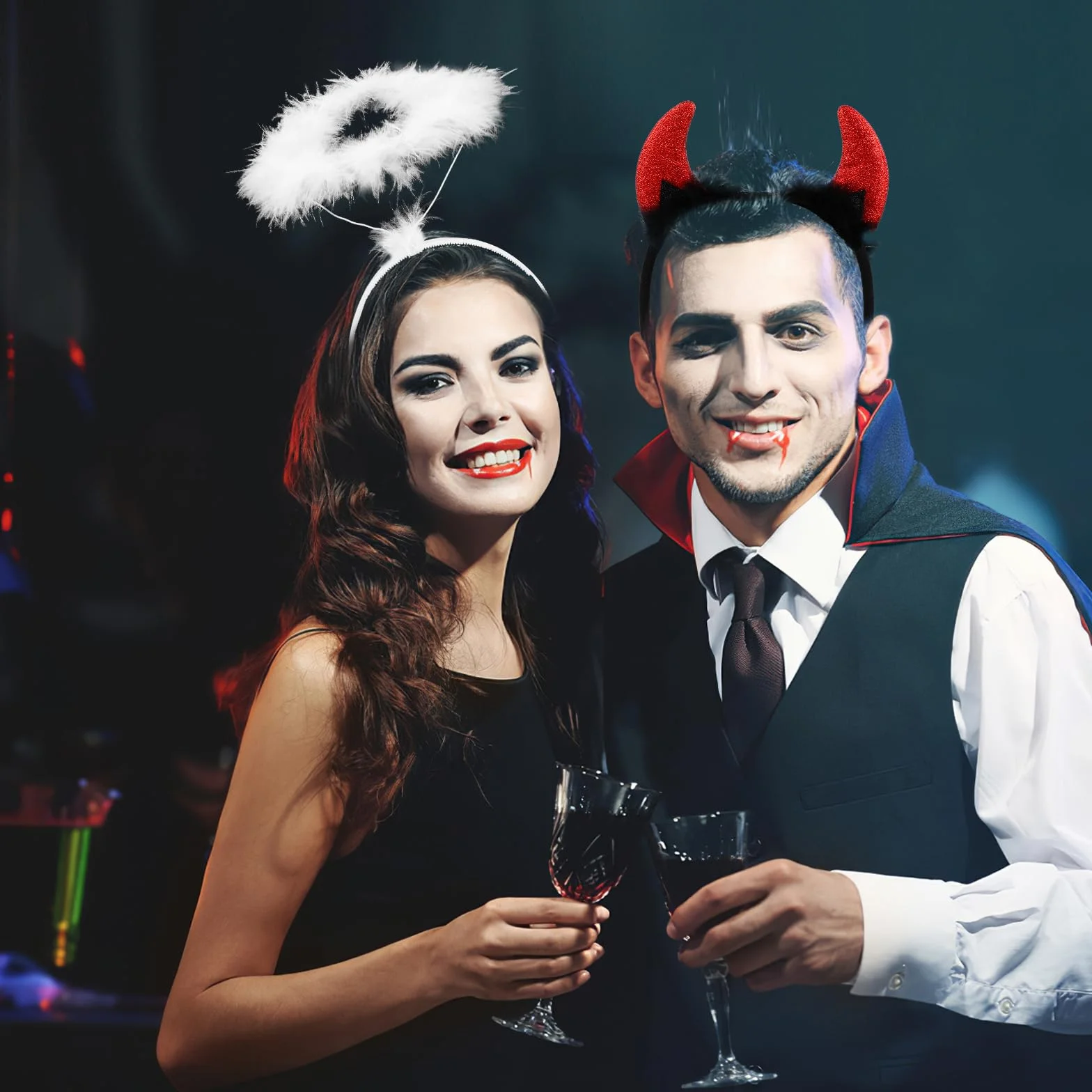 Lusofie Halloween cosplay anioł aureola opaska na głowę diabły rogi opaska na głowę anioł i diabeł kostiumy akcesoria na Halloween Boże Narodzenie maskarada