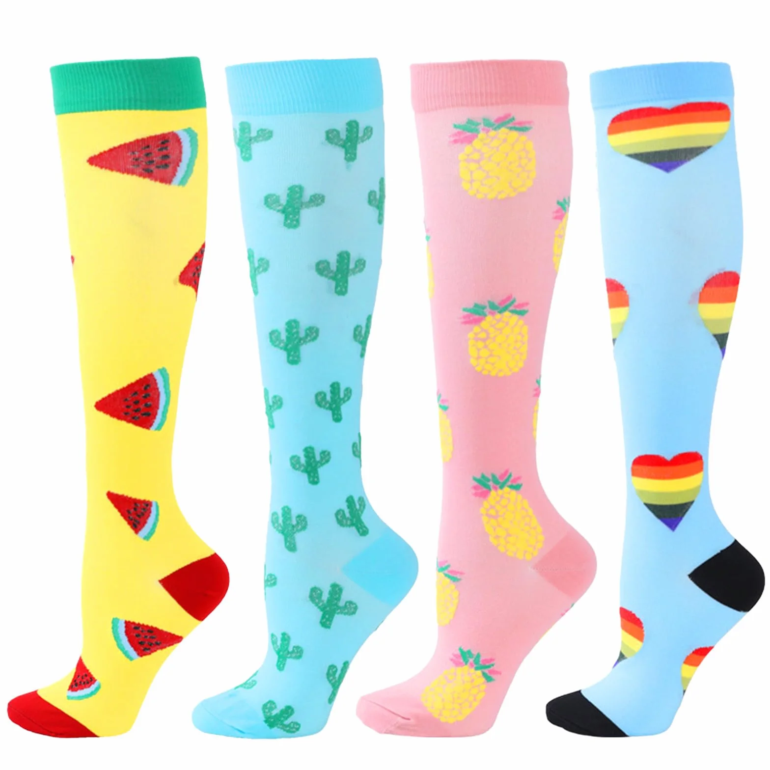 BISOUSOX Skarpety uciskowe unisex 4 pary skarpety kompresyjne do biegania mężczyźni kobiety 15-20 mm Hg wysokie skarpety damskie prezenty ciążowe skarpety rowerowe sportowe