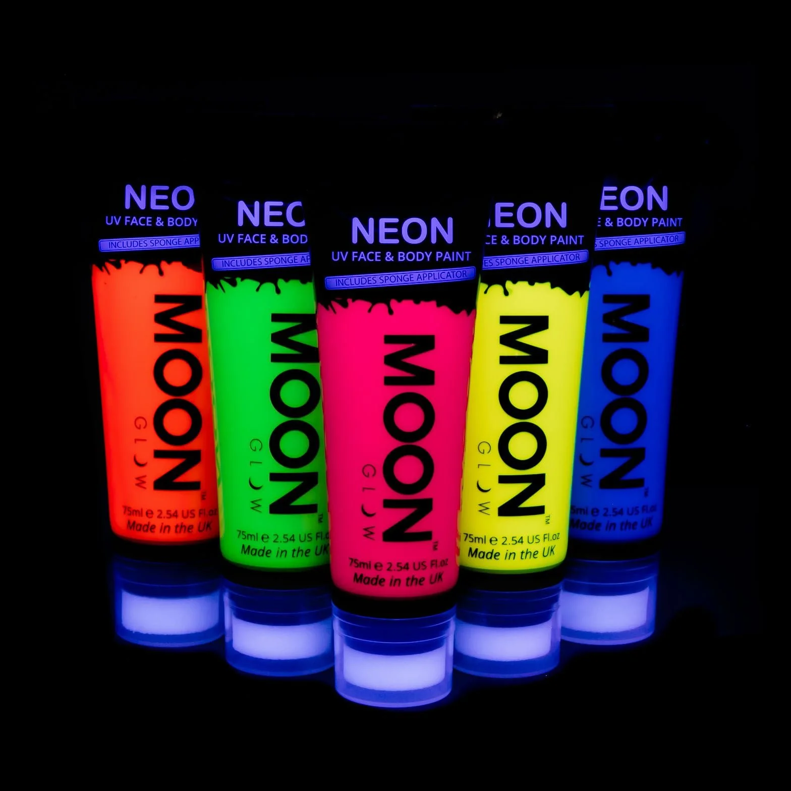 Moon Glow Duży zestaw 75 ml farb UV do malowania ciała fluorescencyjne neonowe z aplikatorem