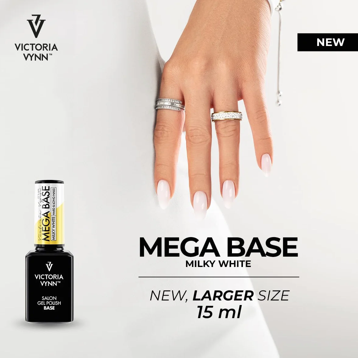 Victoria Vynn Mega Base lakier hybrydowy do twardych i długich paznokci UV LED, hybrydowy lakier żelowy, 15 ml