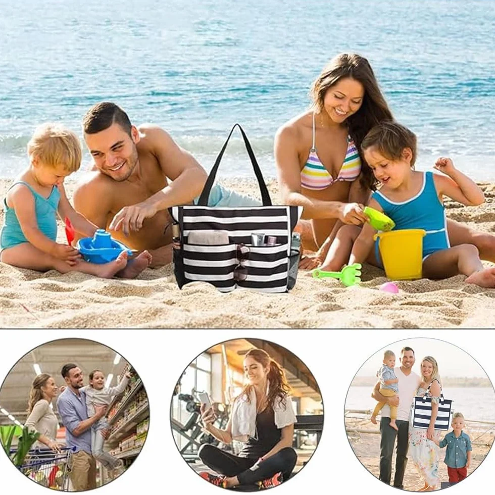Damska torba plażowa 43 x 38 x 15 cm duża wodoodporna duża torba plażowa z zamkiem błyskawicznym torby plażowe z wieloma kieszeniami damskie torby plażowe na plażę do podróży na plażę, basen