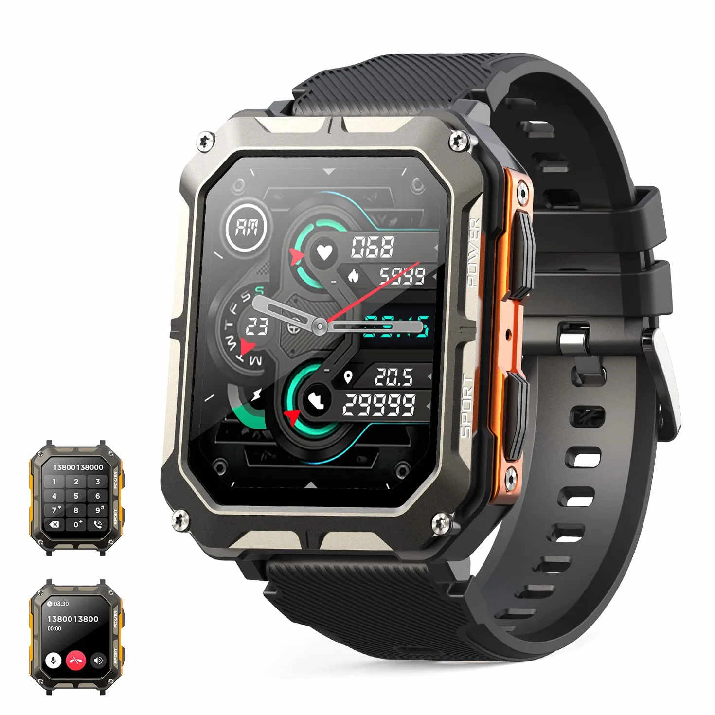 smartwatche Męski z asystentem głosowym do połączeń Bluetooth, sportowy smartwatch 1,81 cala ze 123 trybami sportowymi, odtwarzaczem muzycznym, pomiarem tętna, wodoodpornością IP68 dla Android iOS