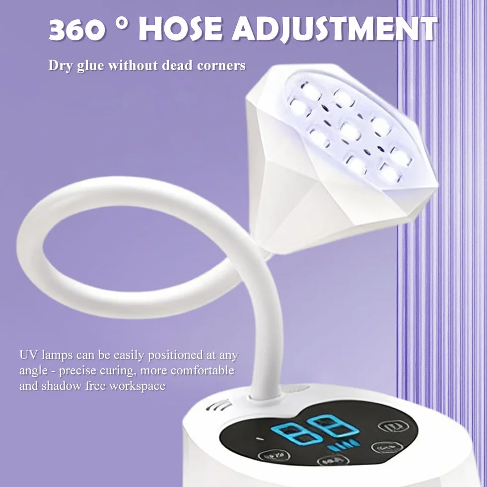 Lampa UV do paznokci żelowych, lampa UV z 3 timerami, wyświetlaczem LCD, automatyczne wykrywanie, regulowany 360°, wąż składany, idealna mała lampa UV do paznokci dla początkujących i profesjonalistów
