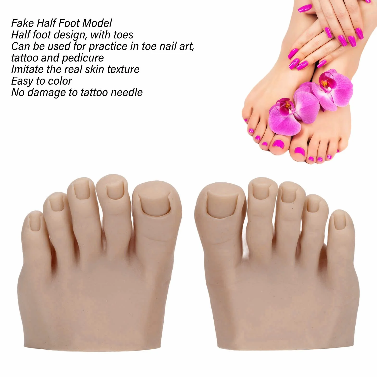 Praktyka Fake Training Foot 1 Pair Silicone Practice Foot Tattooing Fake Foot Tool Foot Nail Practice Half Foot Mannequin Nail Practice (Ciemny kolor skóry)