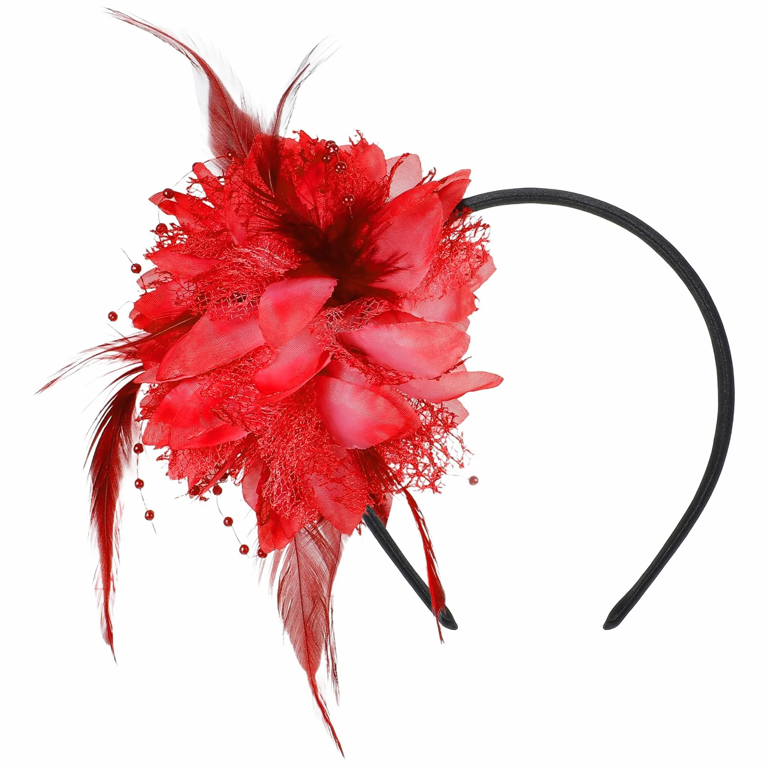 Gjinxi Fascinator kapelusze dla kobiet, na imprezę z piórami, perły, welon, opaska na włosy na wesele, koktajlowa, akcesoria karnawałowe