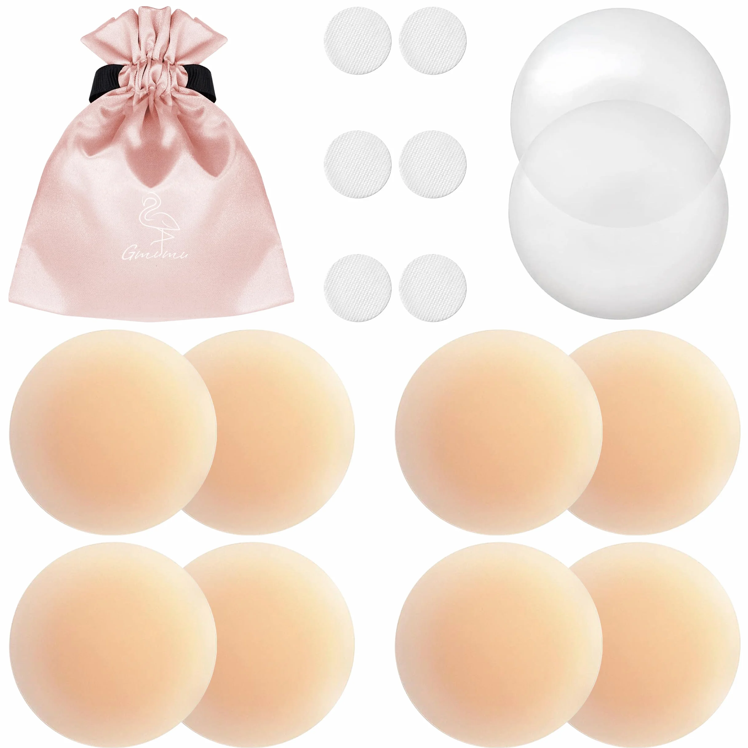 Gmumu® Damskie ultra cienkie osłonki na sutki, wielokrotnego użytku, samoprzylepne, silikonowe, samoprzylepne, okrągłe, 4 pary, 8 cm, beżowy, rozmiar uniwersalny