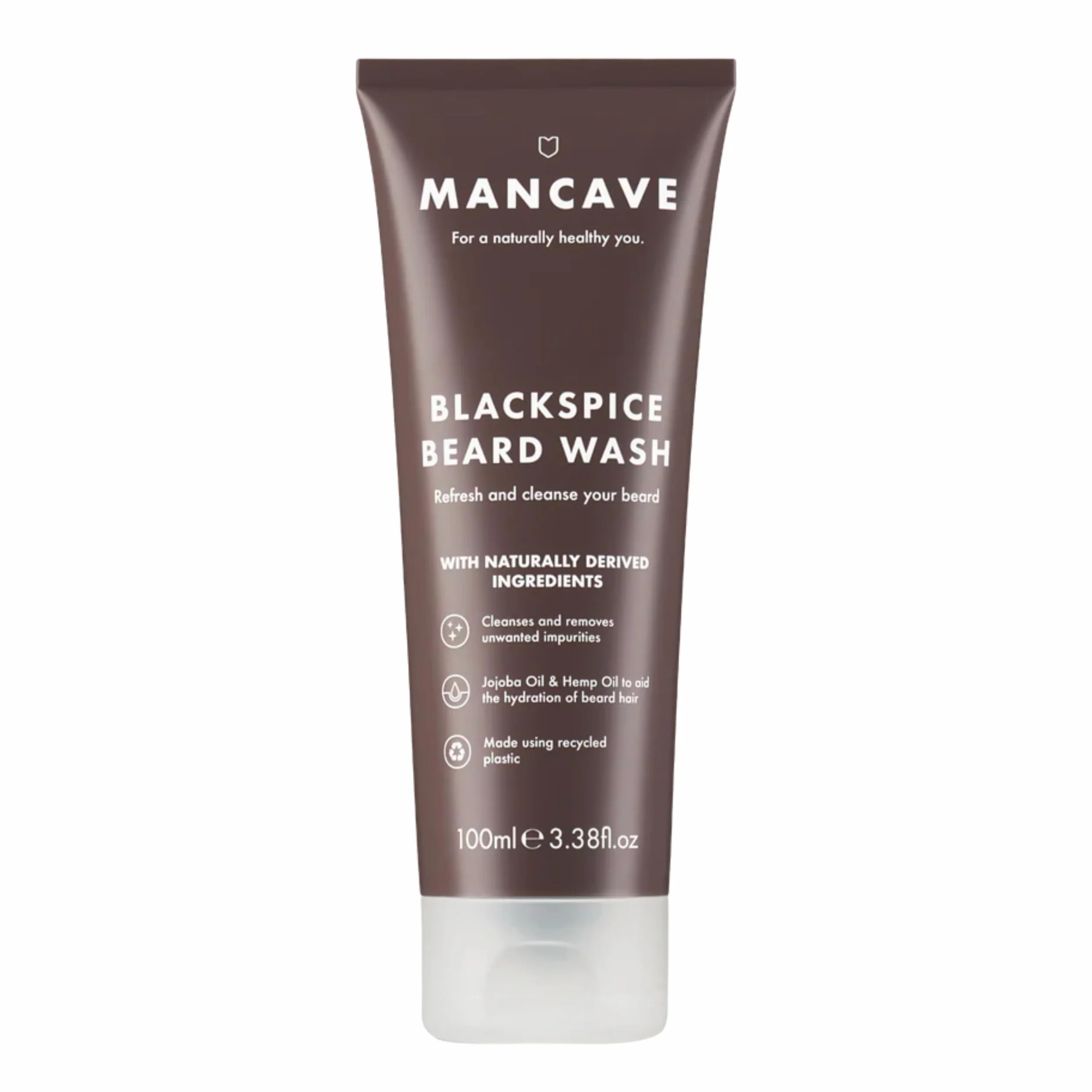ManCave Blackspice Szampon do Brody dla Mężczyzn, 100 ml, Naturalne Składniki, Wegański i Cruelty-Free, Odświeżający z Olejem Jojoba i Olejem Konopnym