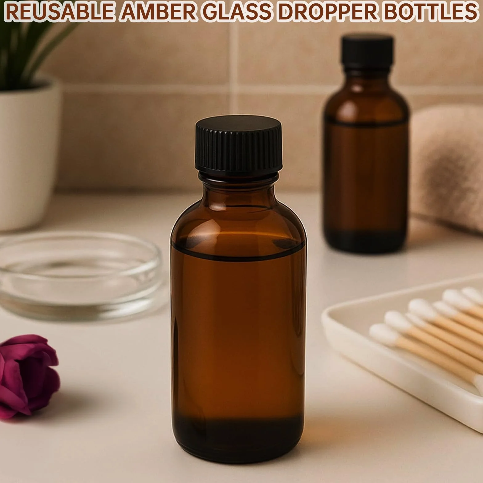 Zorplex Zestaw 10 Butelek z Pipetą 10ml ze Szkła Bursztynowego z Czarną Nakrętką, Wielokrotnego Użytku Flakony na Olejki Eteryczne, Perfumy i Aromaterapię, W Zestawie Strzykawka (10, 10ml)