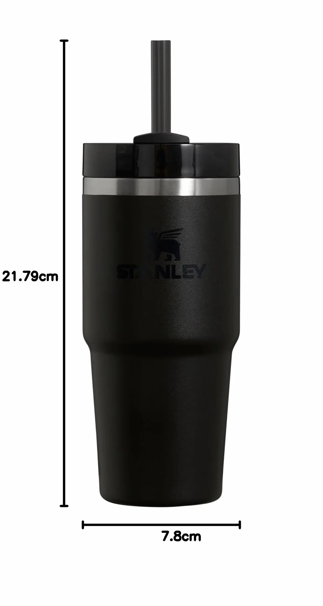 Stanley Quencher H2.0 Kubek ze słomką i 3-drożną zakręcaną pokrywką, kubek próżniowy ze stali nierdzewnej, bez BPA, kompatybilny z uchwytami na kubki podróżne, 414 ml, czarny 2,0