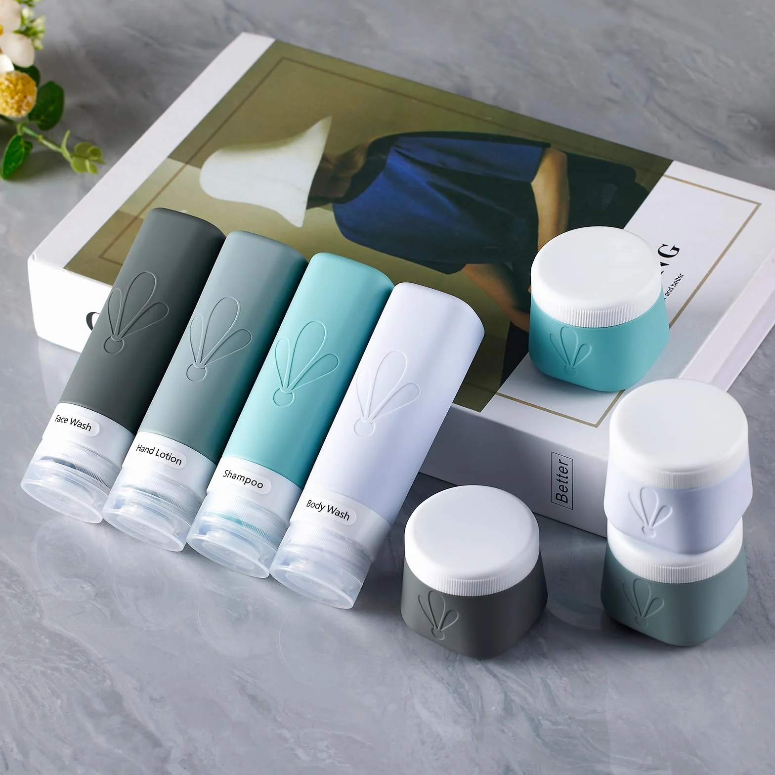 INSFIT 8 sztuk zestaw silikonowych butelek podróżnych, TSA zatwierdzone butelki podróżne do napełniania, 90ml zestaw podróżny do płynów 60ml pojemniki na kremy do napełniania, szczelne butelki