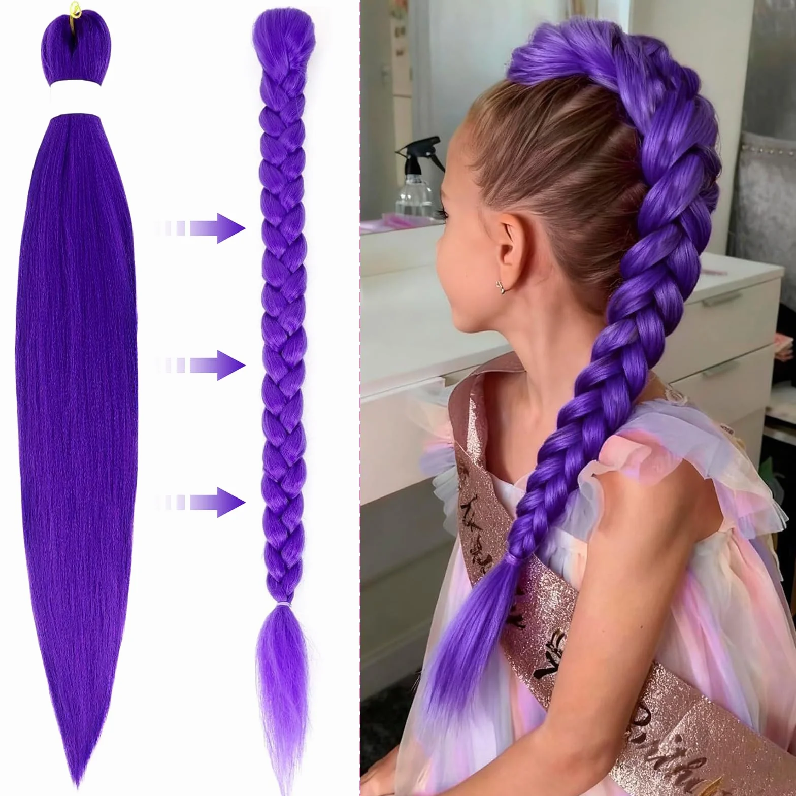 Fioletowy Braiding Hair 2 Peruka Rumi 30 cali Peruka Kpop Nadaje się do tworzenia różnorodnych kreatywnych stylizacji na Boże Narodzenie, Cosplay i występy sceniczne