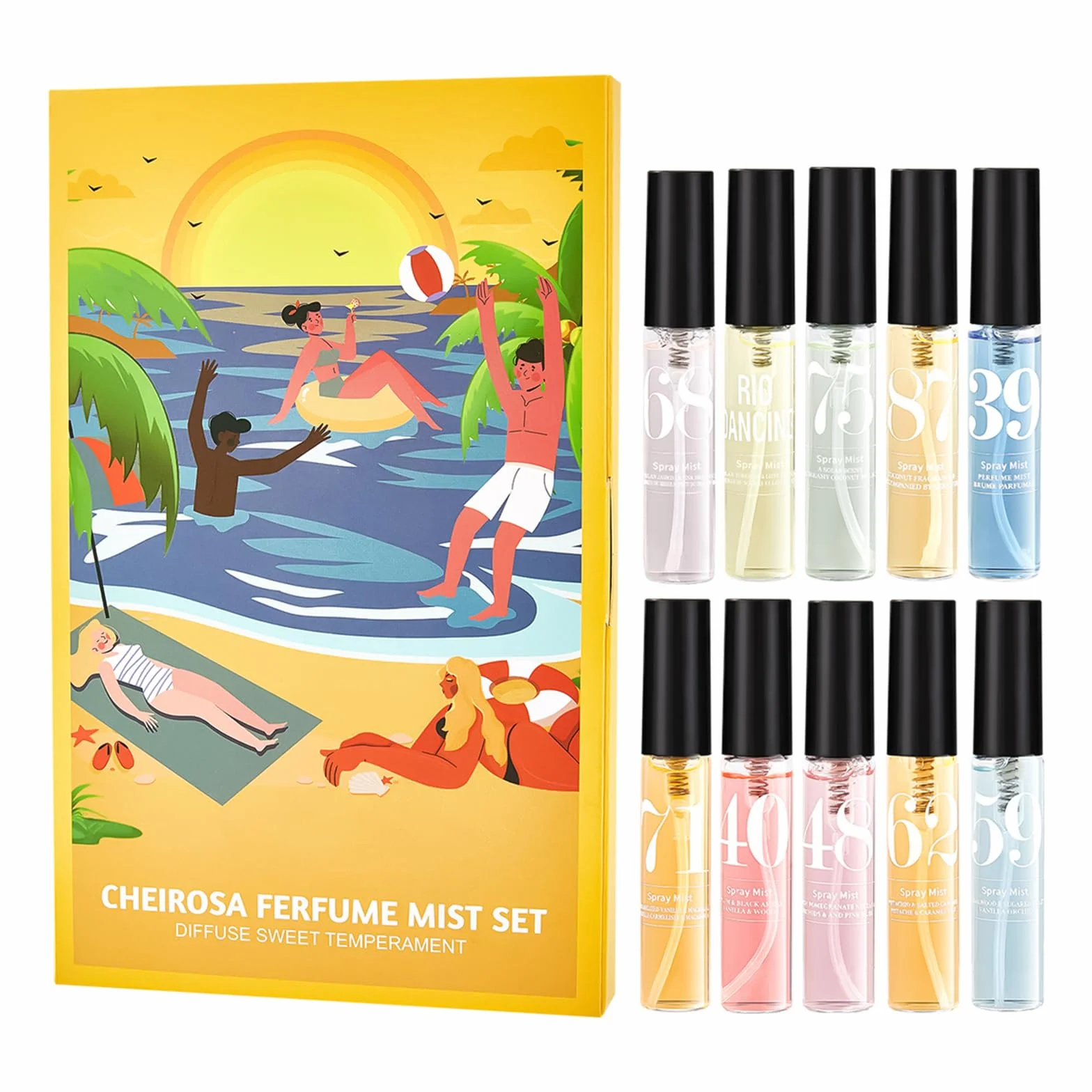 Perfumy do ciała w sprayu dla kobiet, zestaw Cheirosa 10 x 5 ml, różne zapachy, format podróżny