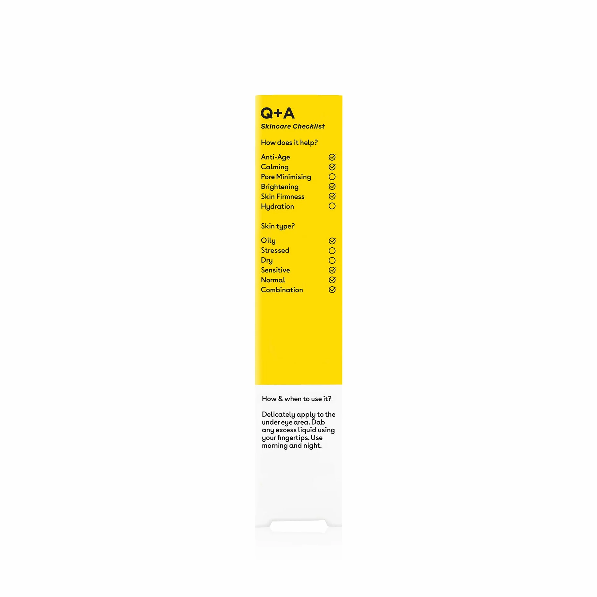 Q+A Serum Pod Oczy z Kofeiną. Serum pod oczy, które pobudza krążenie i redukuje opuchliznę pod oczami. 15ml/0.5fl.oz.