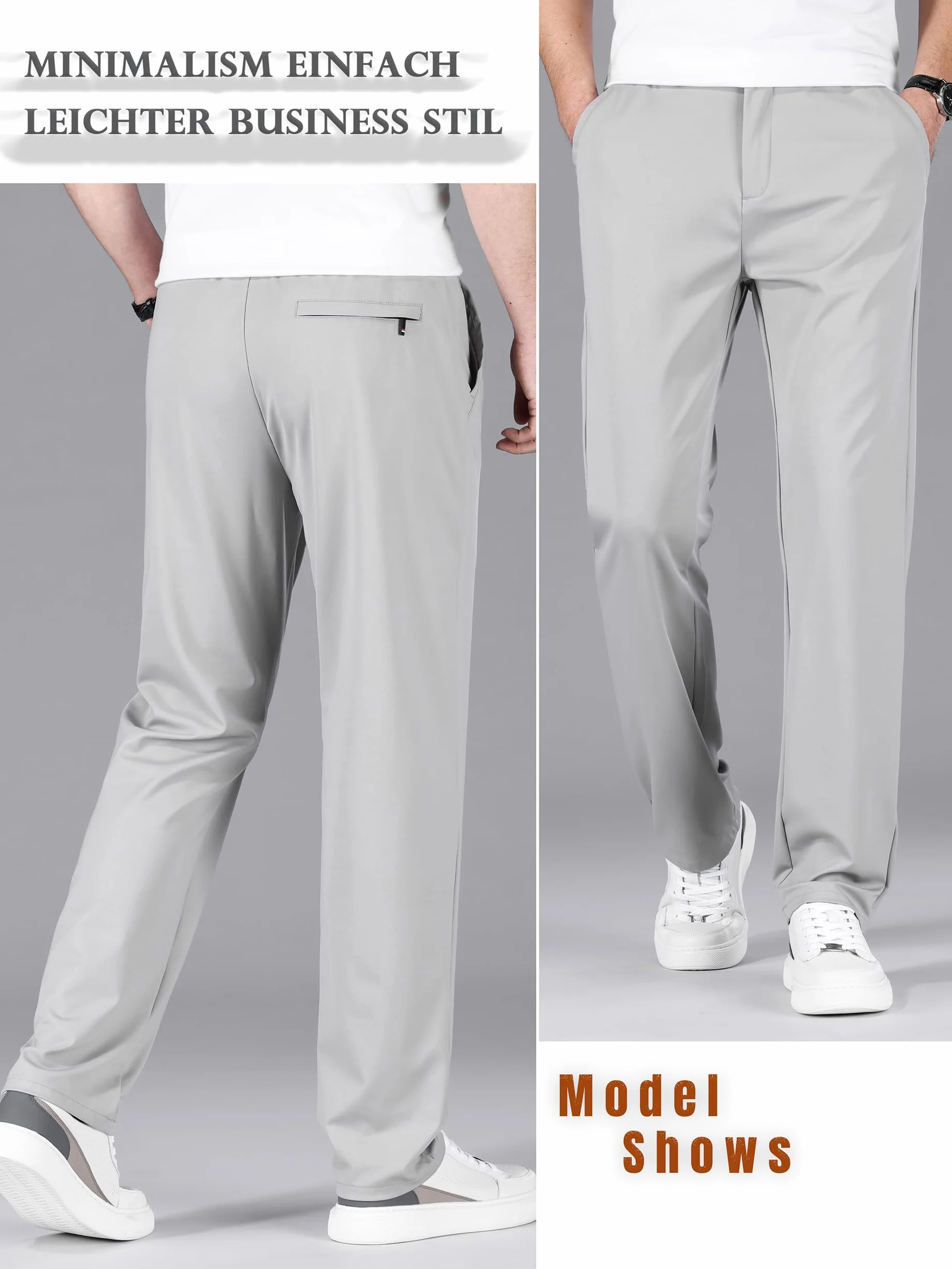 Męskie spodnie golfowe, długie spodnie do biegania, spodnie sportowe, dresowe, materiał super rozciągliwy, 8363b srebrno-szary, 42W / 31L