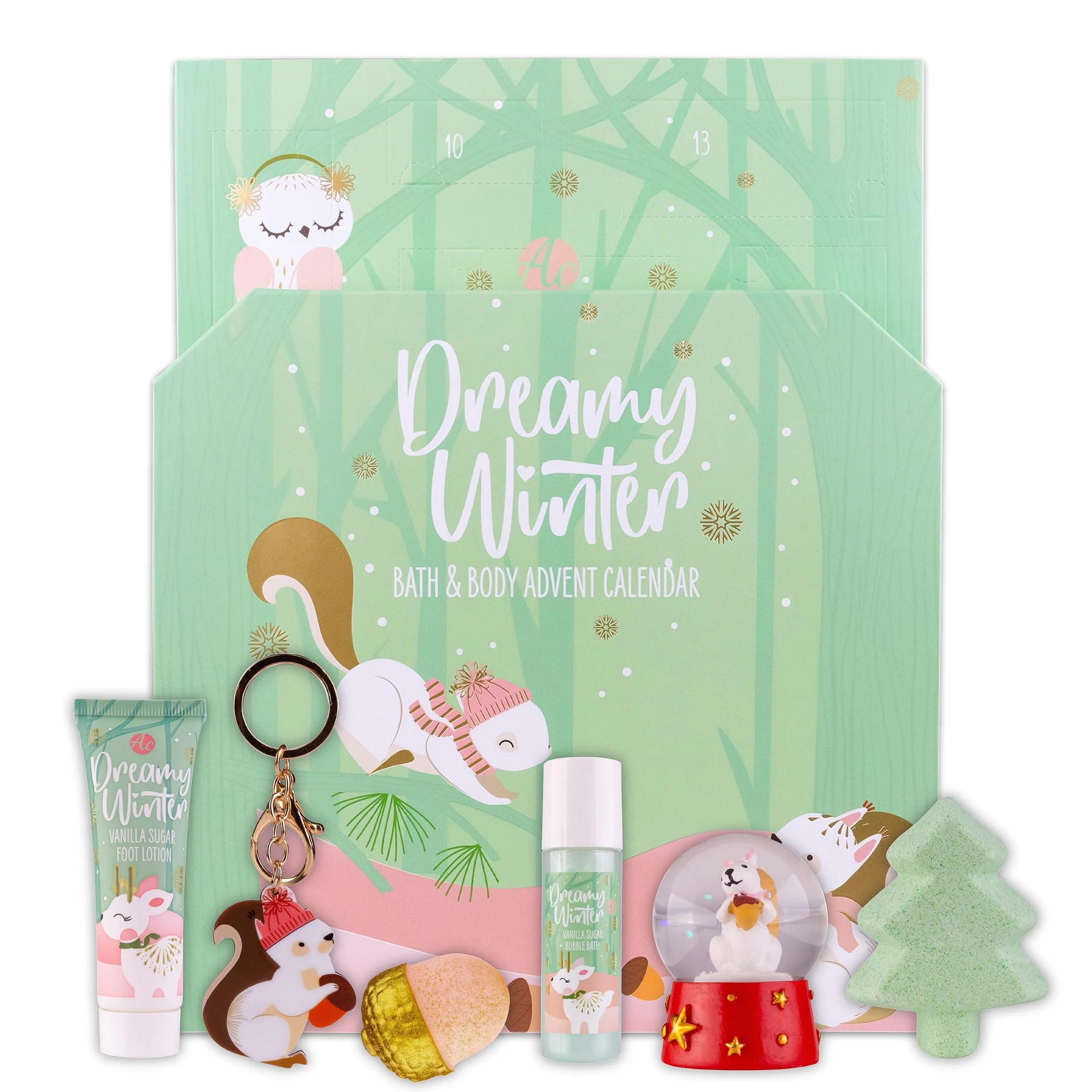 Accentra Kalendarz adwentowy z 24 produktami do pielęgnacji – kalendarz adwentowy Beauty z balsamem do ciała, kulkami kąpielowymi, żelem pod prysznic, szamponem, balsamem do ust, kremem do rąk