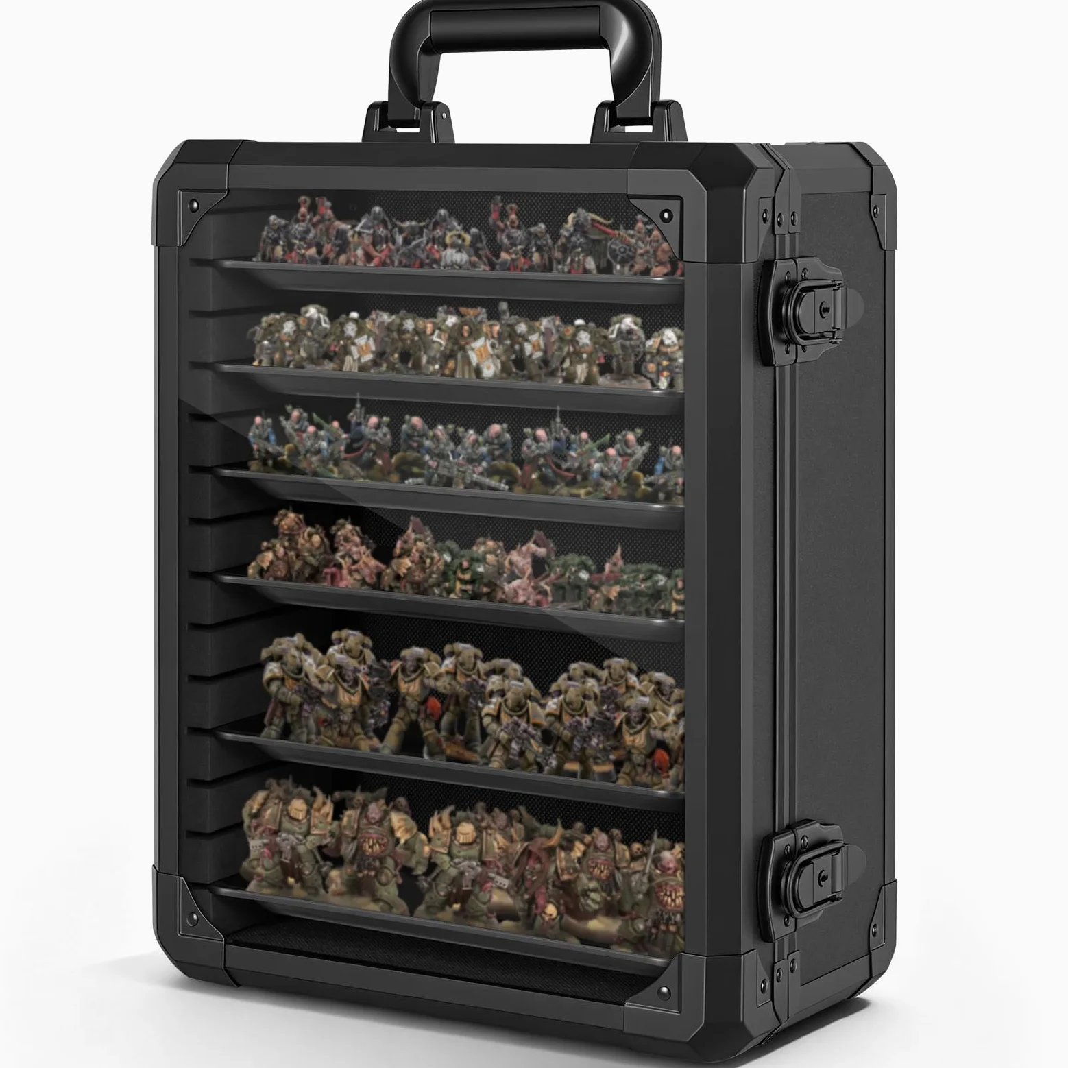 AKOZLIN Miniaturowa walizka transportowa z zamknięciem, czarna-S | Walizka transportowa z 6 magnetycznymi metalowymi skorupami i aluminiową ramą, 32 × 17,5 × 40,5 cm