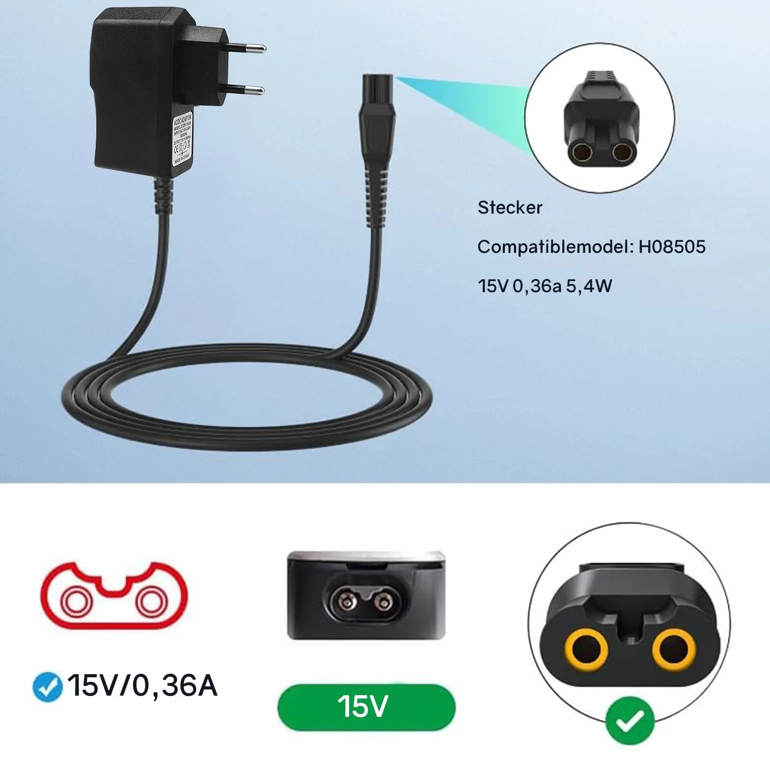 15 V HQ8505 kabel do ładowania do golarki Philips 3000/5000/7000 (nie pasuje do wszystkich modeli), golarka RQ1085 RQ1095 RQ1090 RQ1060 RQ1050 (nie pasuje do serii 3000x/5000x, trymer ) )