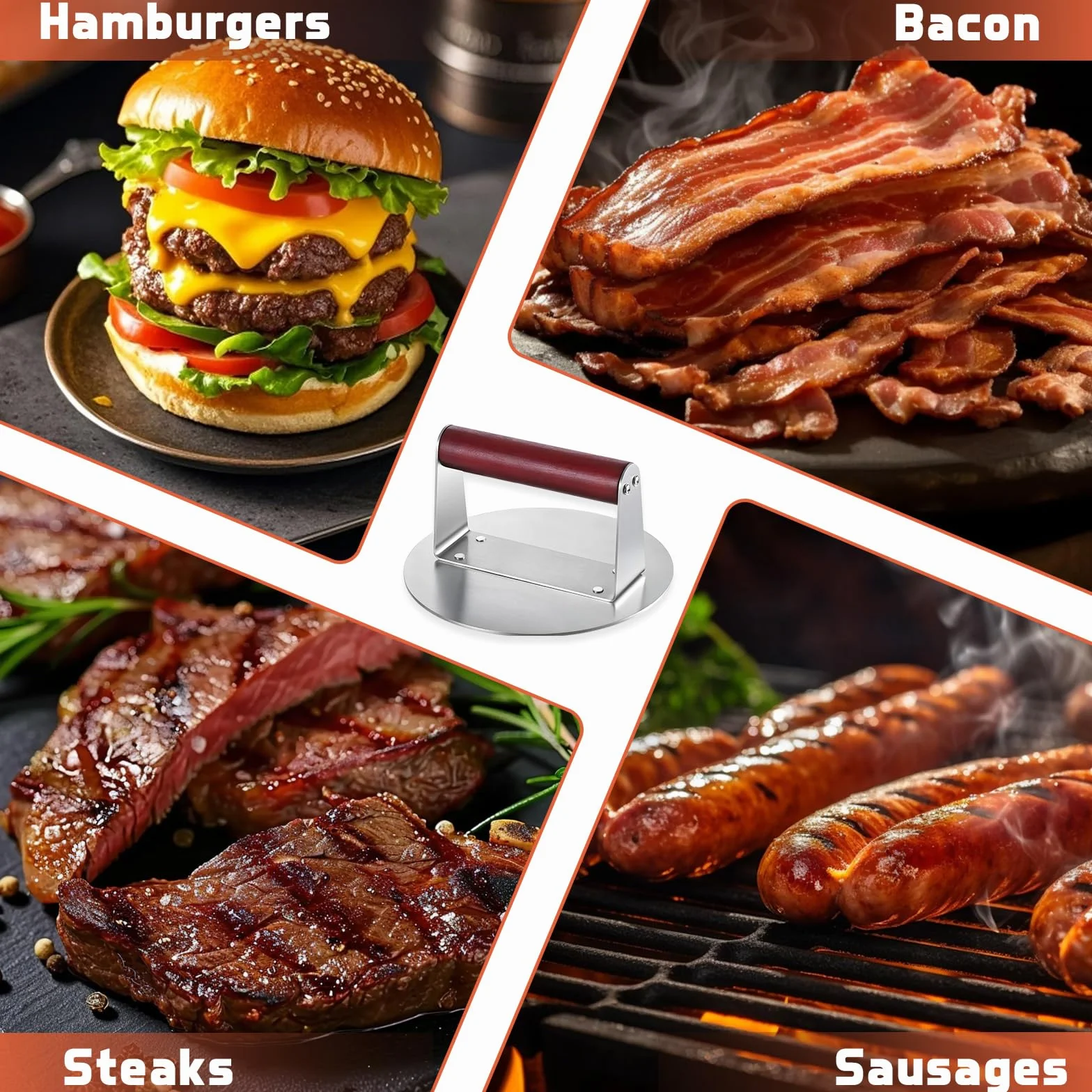 Smash zestaw do hamburgerów, w zestawie ze stali nierdzewnej o średnicy 6,3 cala, z 48 ostrzami ze stali nierdzewnej, profesjonalna prasa do burgerów ze stali nierdzewnej, akcesoria do grilla