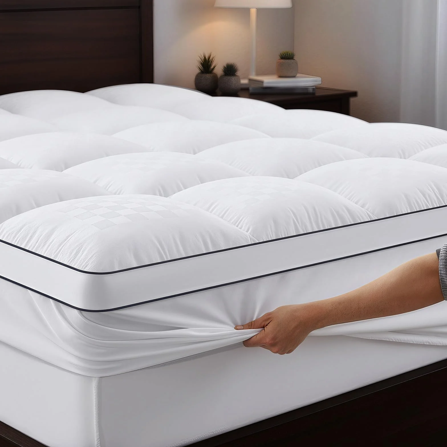 Nakładka na materac 140x200cm, 1200gsm Ultra miękka nakładka na materac z 4 antypoślizgowymi narożnikami, Premium nakładka na materac hipoalergiczna, topper z mikrofibry do mycia w pralce
