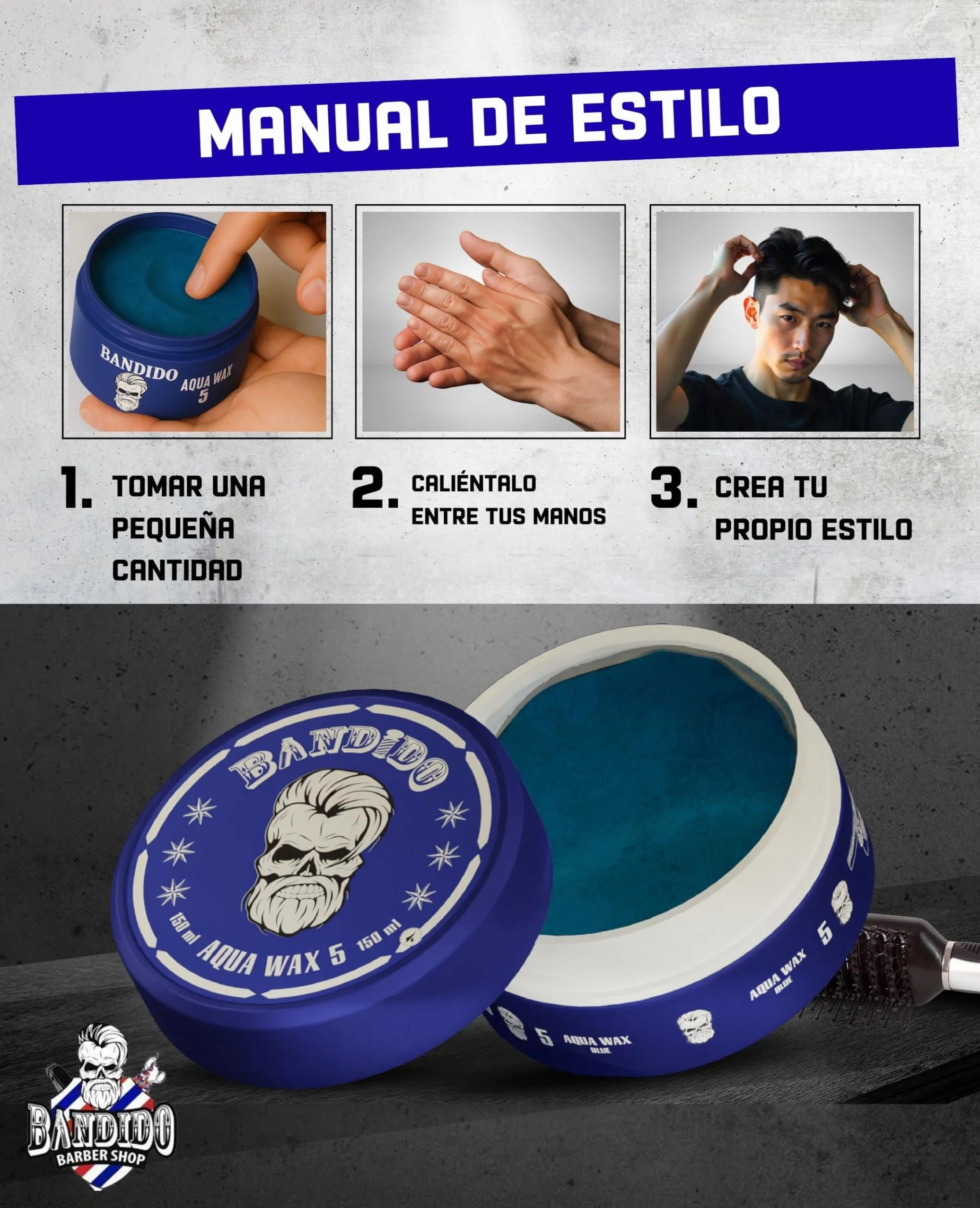 BANDIDO Aqua Hair Wax No. 5 – wosk do włosów dla mężczyzn o średniej przyczepności i owocowym zapachu gumy do żucia – Cera dla mężczyzn 150 ml – połysk & Edge Control do wszystkich rodzajów włosów