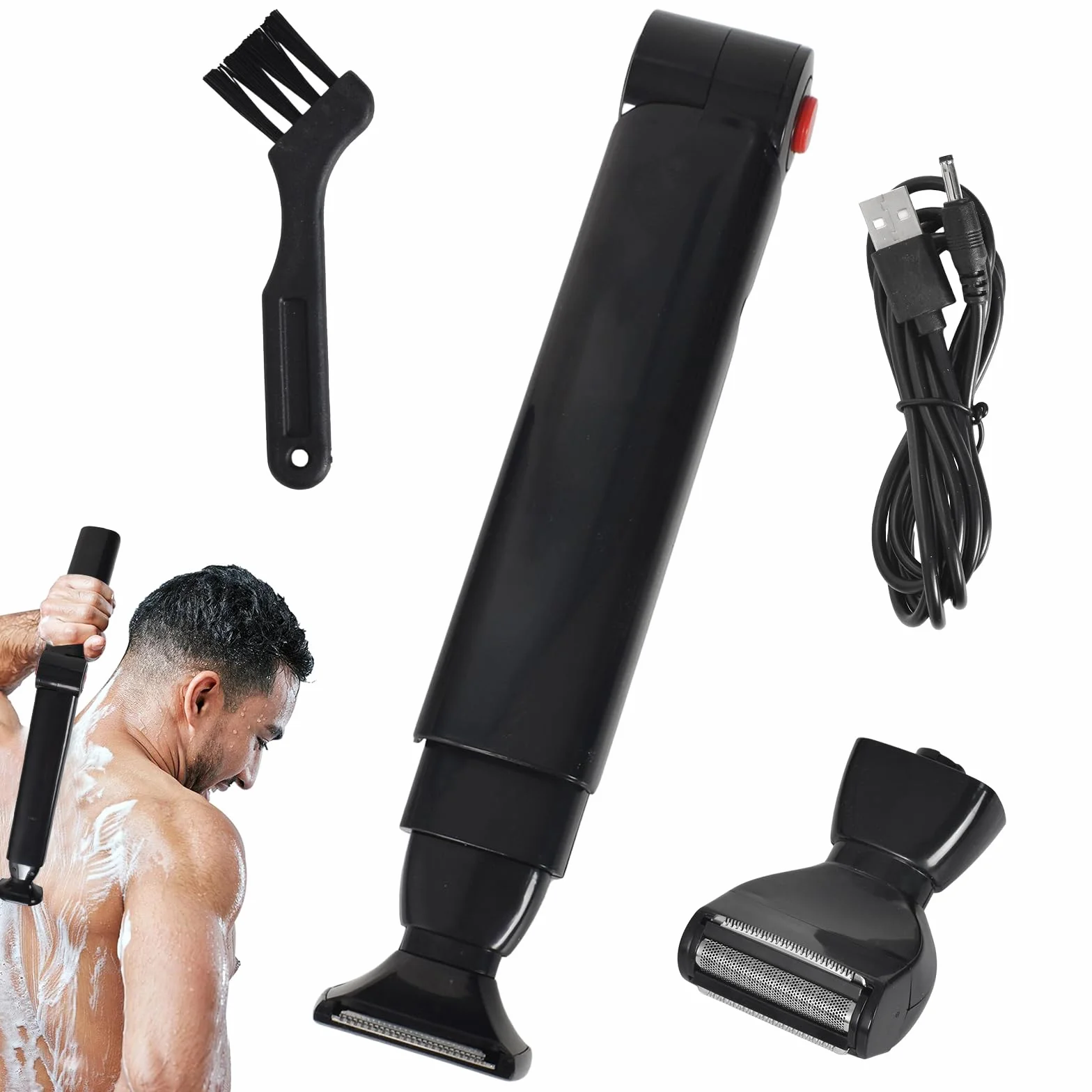 Elektryczna maszynka do golenia pleców, golarka do włosów dla mężczyzn, golarka do ciała męskiego, depilator ciała męskiego, składany uchwyt, ładowanie przez USB