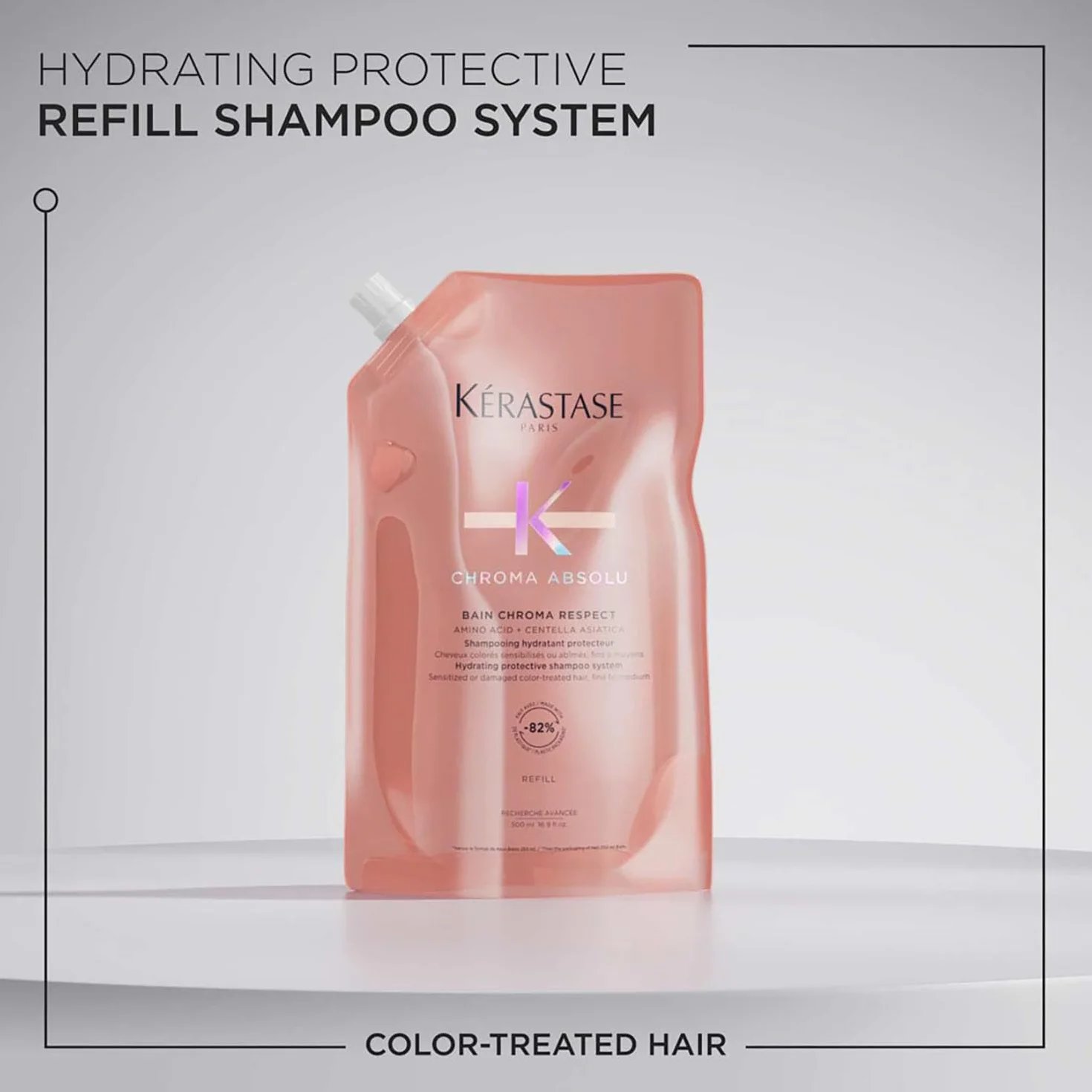 Kérastase Chroma Absolu Bain Chroma Respect, szampon ochronny do włosów farbowanych, pielęgnacja delikatnych i średnio farbowanych włosów, utrzymuje kolor, opakowanie uzupełniające, 500 ml