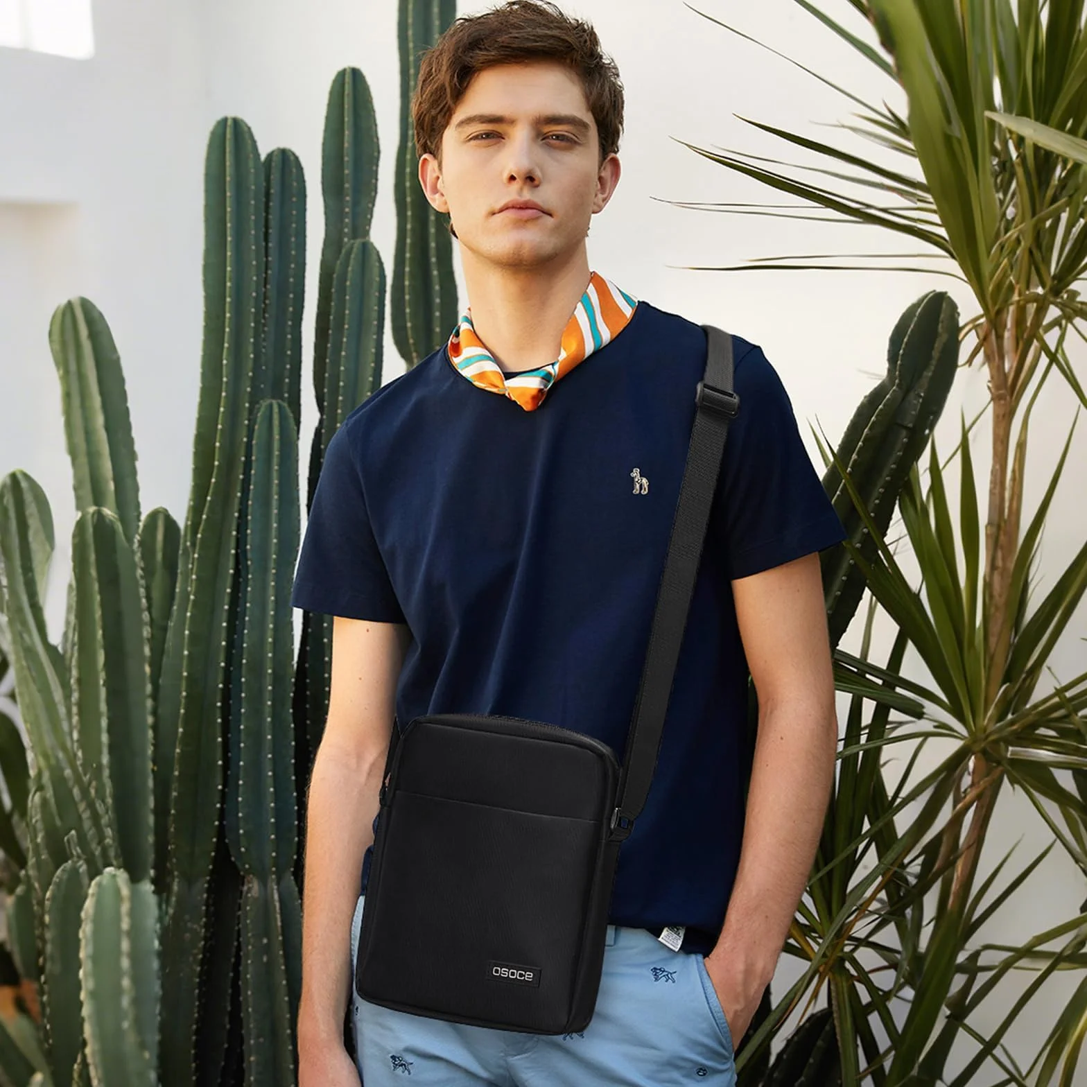 OSOCE Męska torba na ramię, torba kurierska, podróżna, biznesowa, wodoodporna, crossbody, torba na klatkę piersiową, torba na ramię, boczna torba na telefon, torebka na co dzień z regulowanym paskiem,