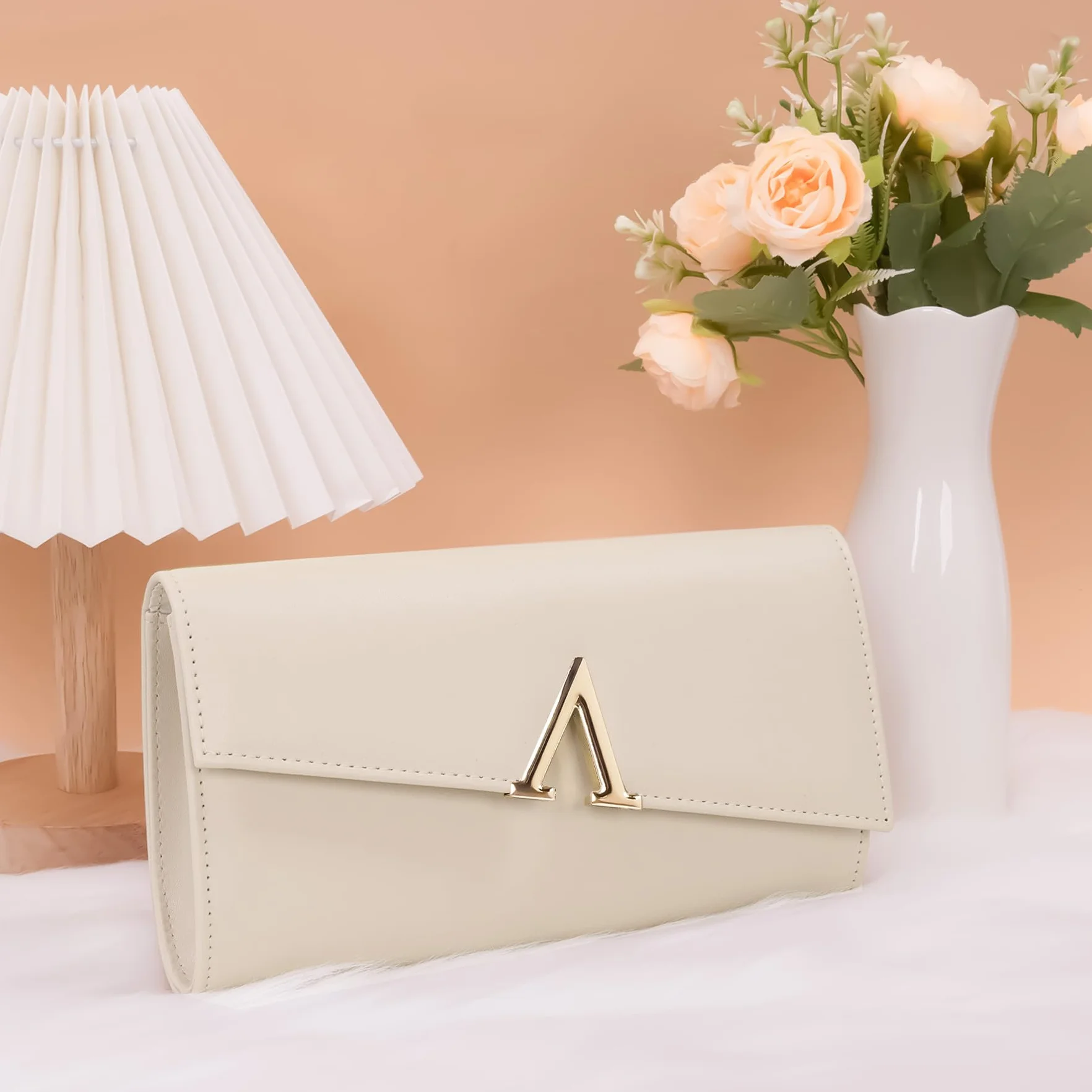 Larcenciel Damskie kopertówki, kopertówka ze skóry nude z odpinanym łańcuszkiem, elegancka minimalistyczna torebka dla kobiet, kremowo-beżowa, wieczorowa torba na ramię crossbody, na imprezę