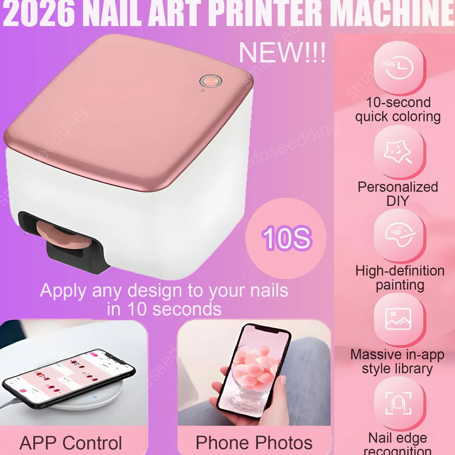 Drukarka Do Zdobienia Paznokci – Cyfrowa 3D O Rozdzielczości 4800 DPI I Możliwość Samodzielnego Drukowania Zdobień , Sterowanie Za Pomocą Aplikacji Mobilnej Z Galerią Projektów