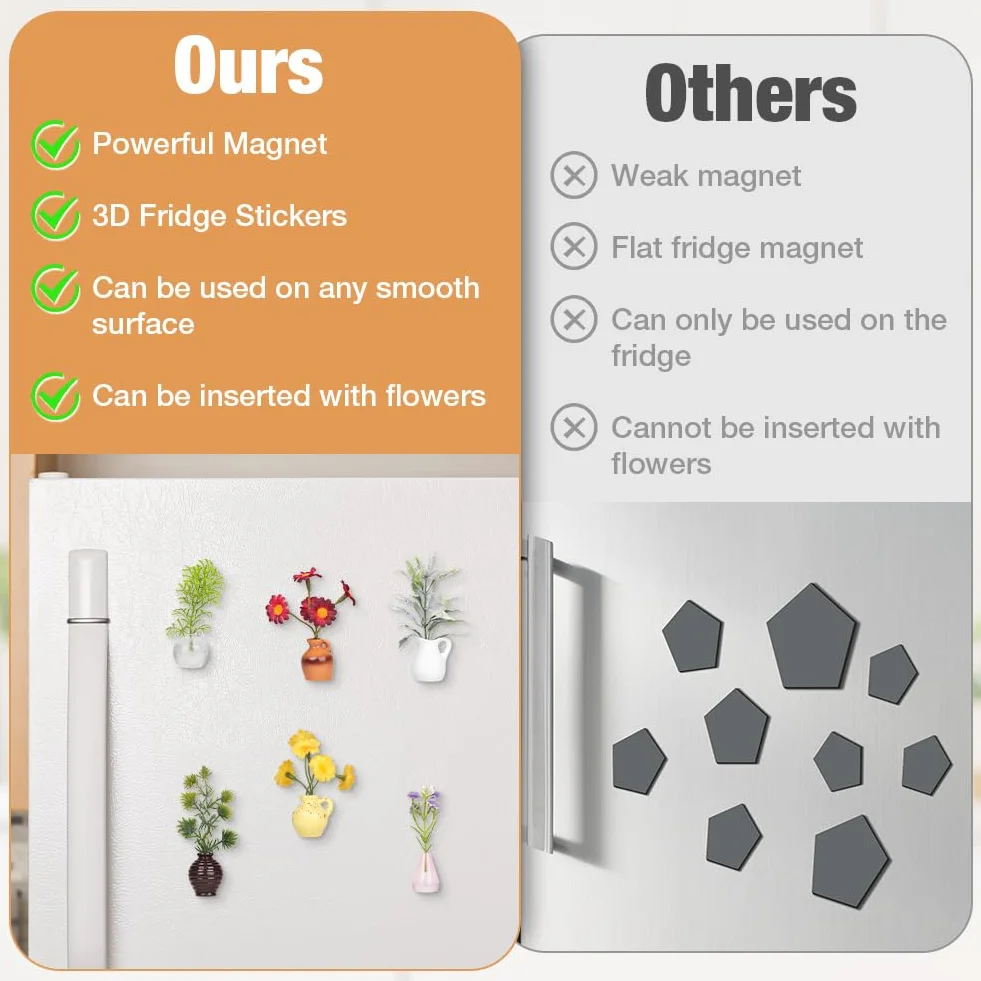 Flintronic Mini wazon z magnesem, 8 sztuk "zrób to sam", ceramiczne wazony 3D, magnesy na lodówkę, magnesy z tworzywa sztucznego, suszone kwiaty, magnetyczne, mini magnesy z żywicy, na akcesoria do
