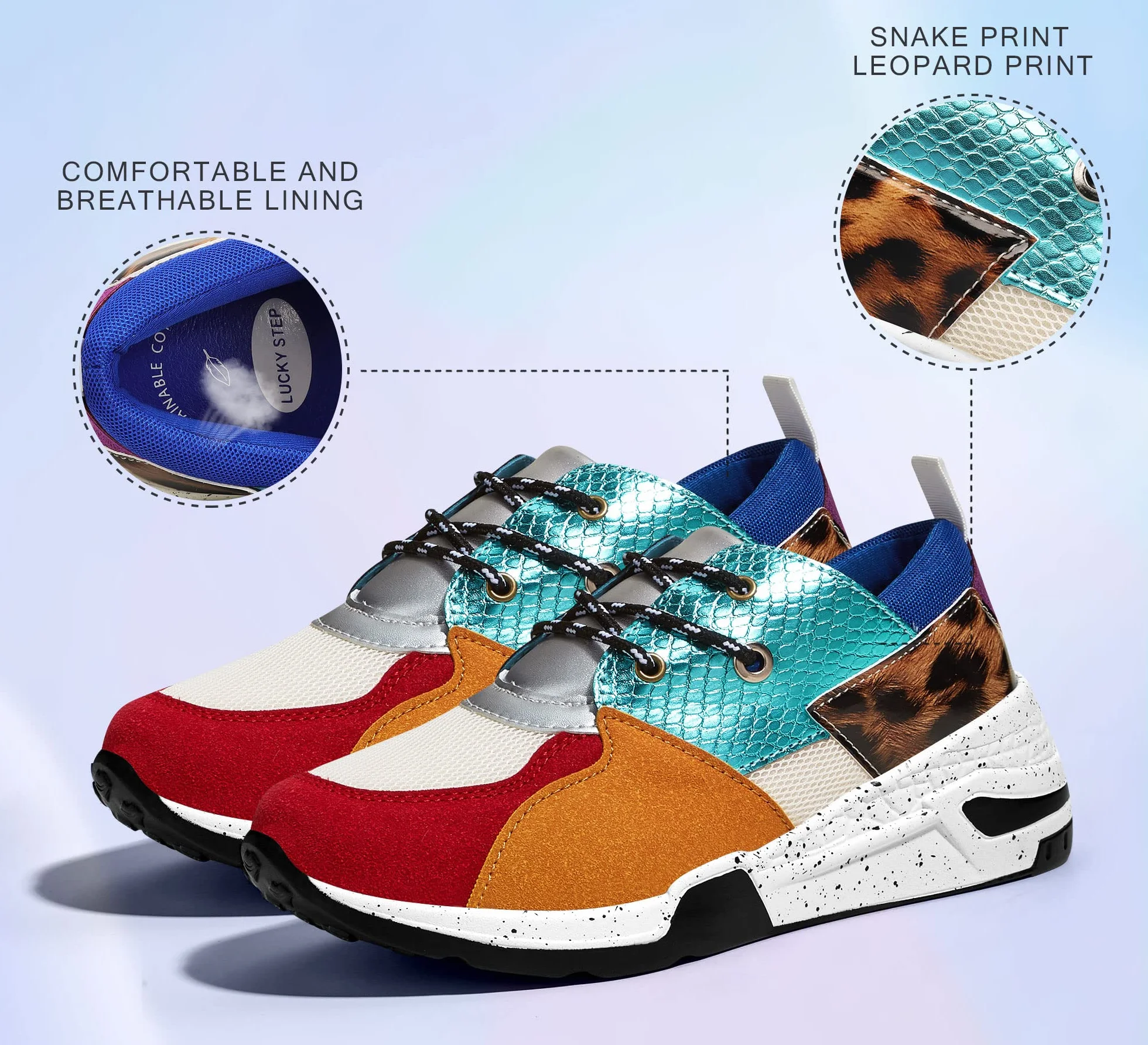 LUCKY STEP Damskie trampki na wysokim obcasie na koturnie moda platforma retro sznurowane buty na co dzień