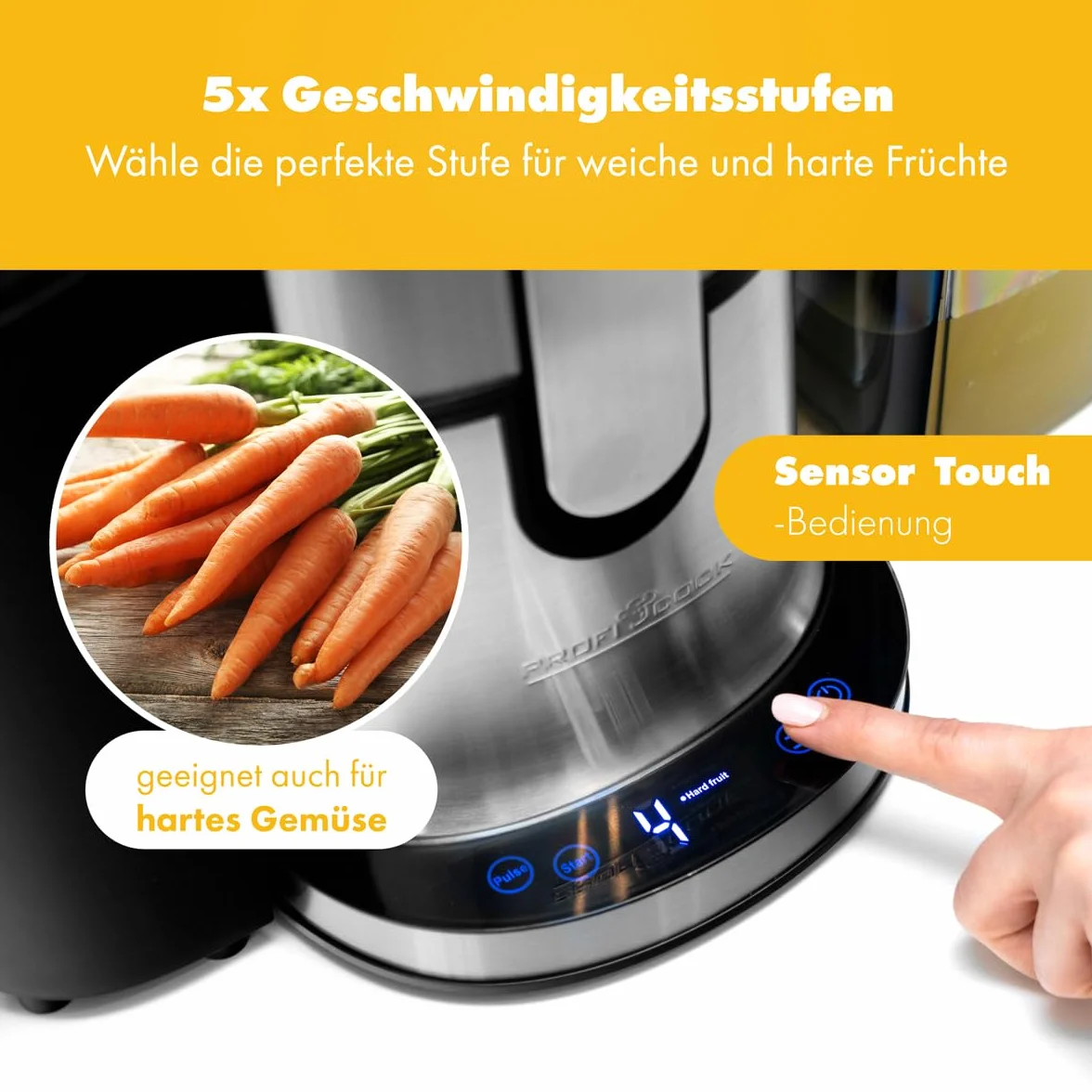 Profi Cook PC-AE 1156 - Profesjonalna sokowirówka - Wyświetlacz LED - 800 W - Kolor srebrny i czarny