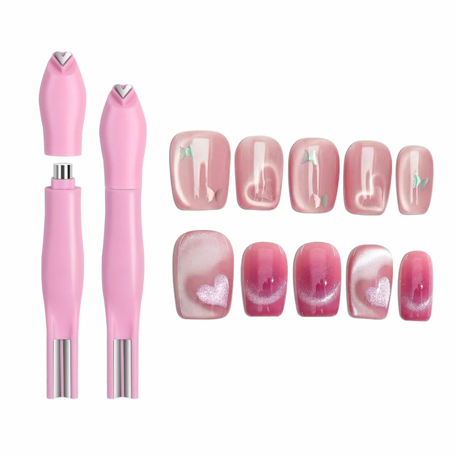 Magnes kocie oko, magnes do paznokci 3 w 1 do żelu UV i lakieru do paznokci kociego oka, wszechstronne narzędzie do projektowania paznokci do studia i manicure DIY, kształt serca i okrągłego