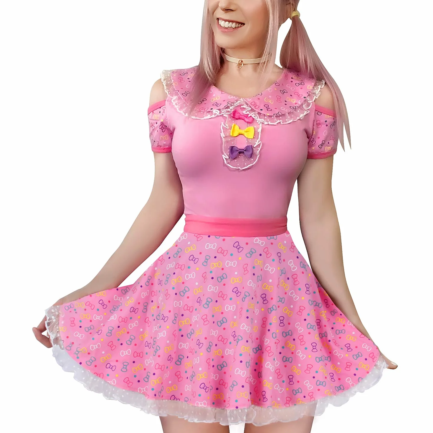 LittleForBig Dorośli Baby miłośnik pieluszek (ABDL) zatrzas w komkroku jednoczęściowy śpioszki-Witaj Meow-Meow Onesie