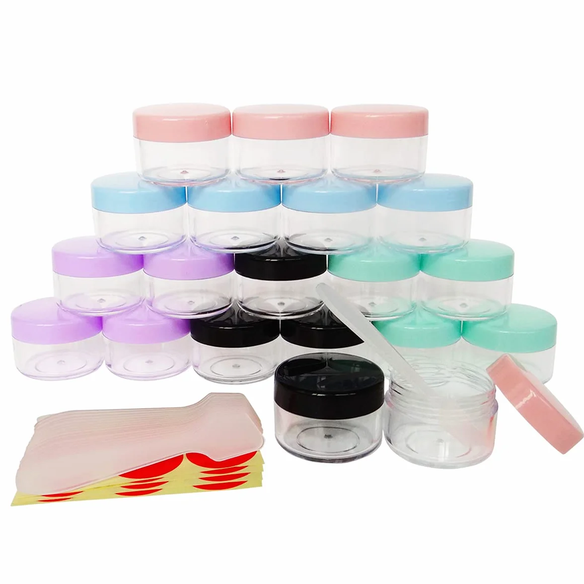 20 sztuk pustych pojemników na próbki 15 g, 15 ml, wielokolorowe pojemniki na kosmetyki z pokrywką, do makijażu, cieni do powiek, paznokci, pereł, błyszczyka do ust, balsamu, balsamu,