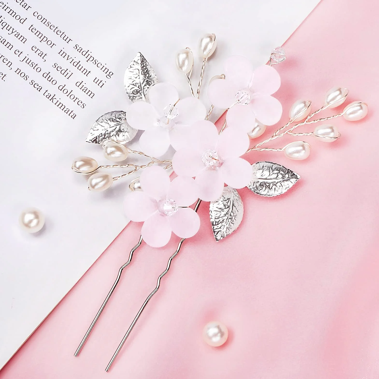 MELLIEX 5 sztuk ślubnych spinek do włosów, kwiatowe perły, ozdoba do włosów dla panny młodej, srebrna, dla panny młodej, w kształcie litery U, dla kobiet i dziewcząt