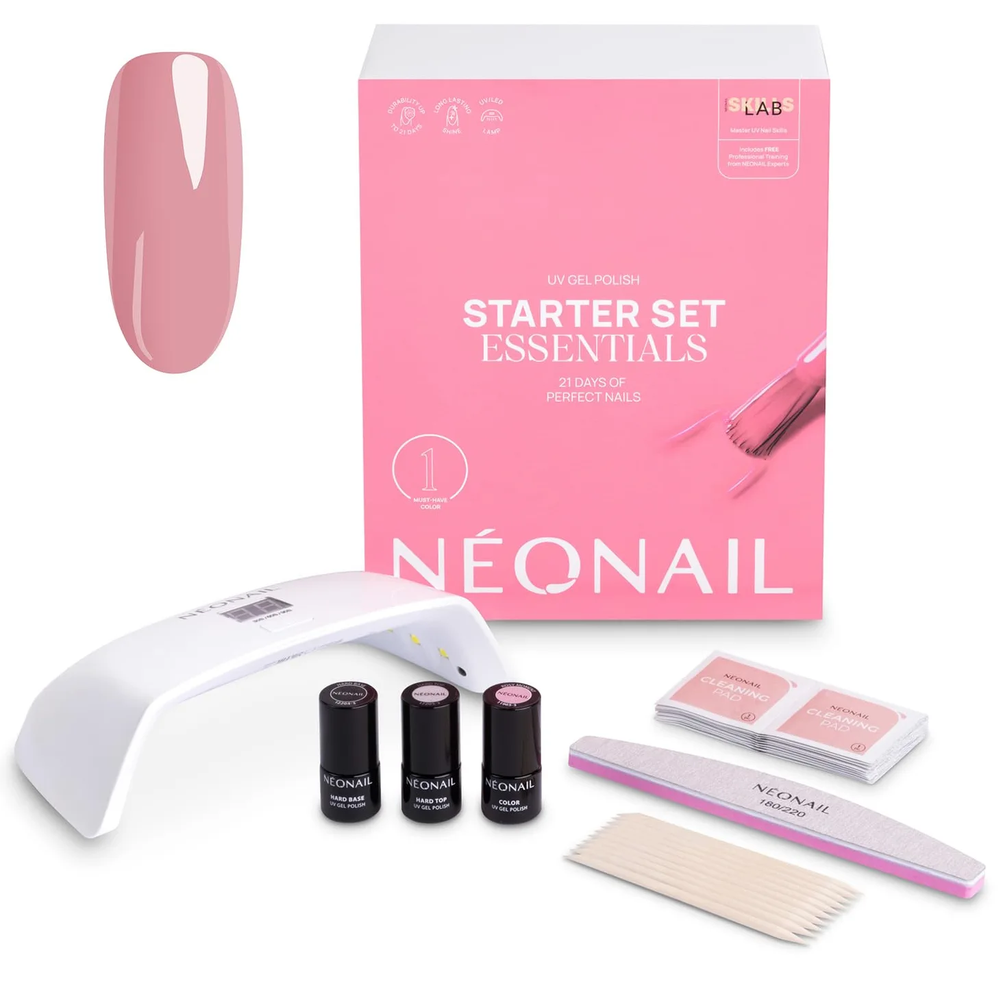 NÉONAIL Zestaw do manicure hybrydowego Essentials Starter Set z lampą LED 10W/36