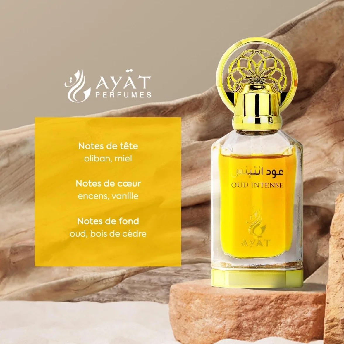 Ayat Perfumes - Olejek perfumowany 12 ml - Bezalkoholowy ekstrakt z perfum, wysokiej jakości piżmo, unisex, orientalny, arabski, Oud, Naturalny, Amber - Dubajski zapach (Oud Intense 12ml)