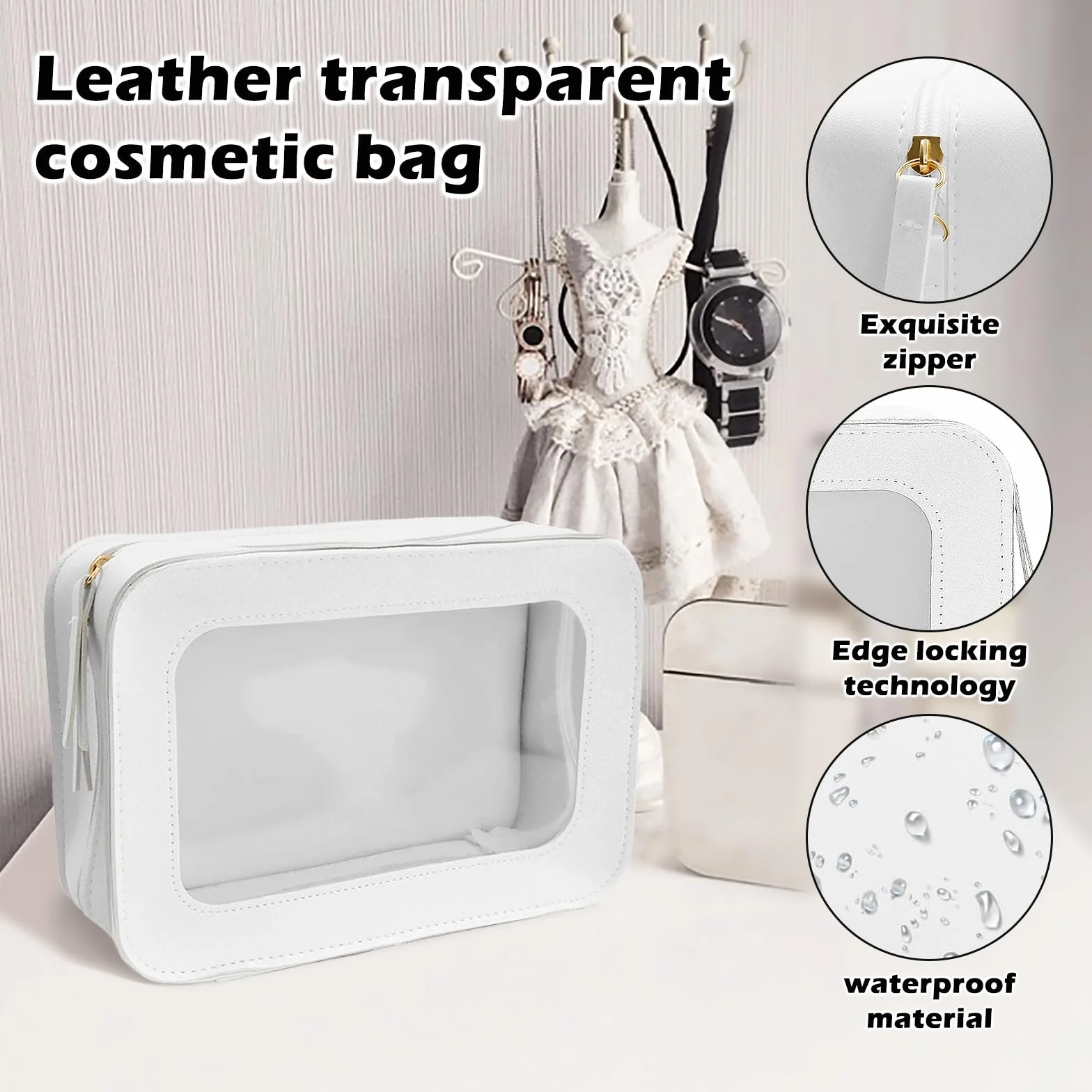 Kosmetyczka przezroczysta, wodoodporna, z zamkiem błyskawicznym, na podróż, dla kobiet, mała