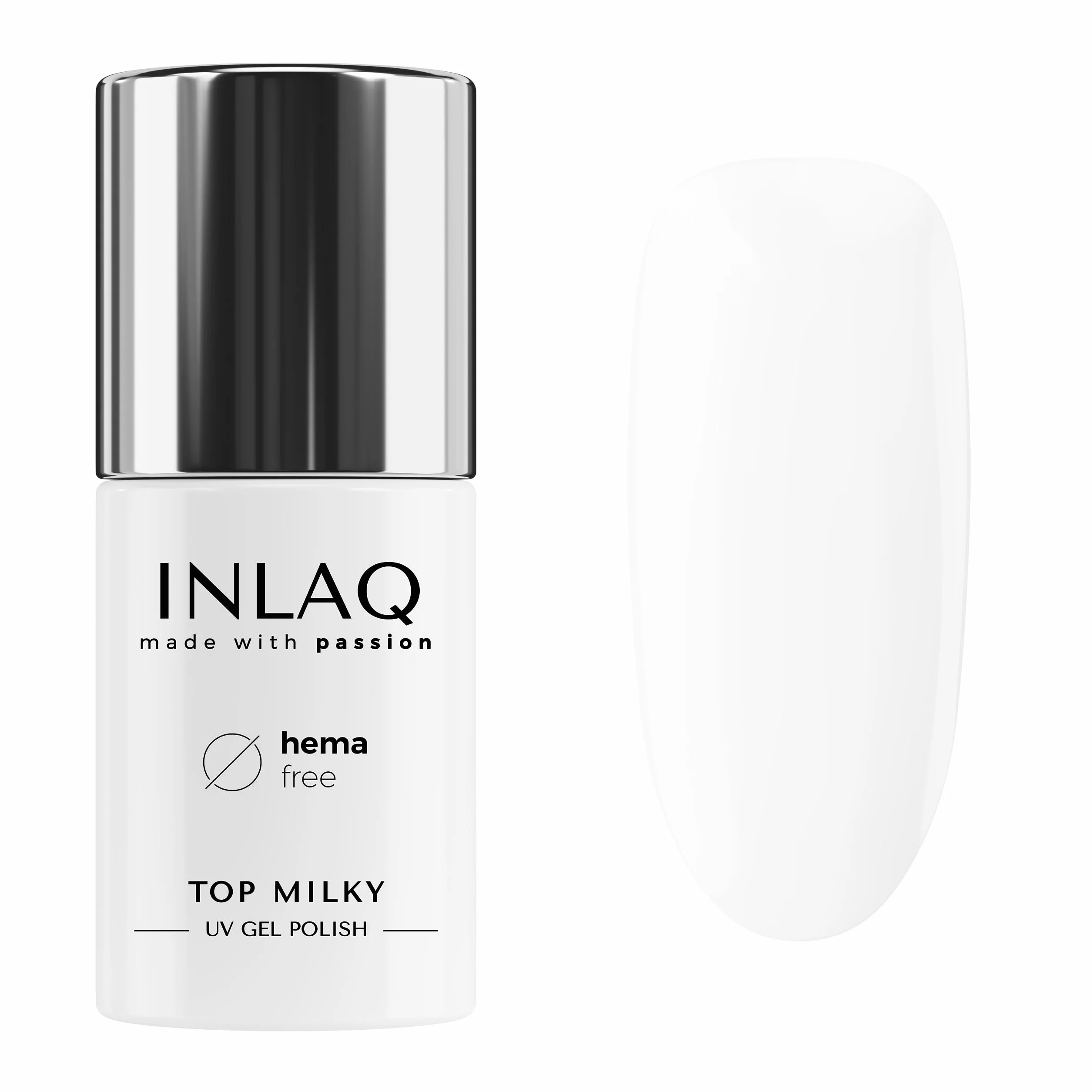 INLAQ® HEMA Free Top Milky White Coat 6 ml - Żelowy lakier UV Top Coat z mlecznym kolorem, 20% krycia Baby Boomer – Żelowy lakier nawierzchniowy Top Coat bez Hema i Di Hema…