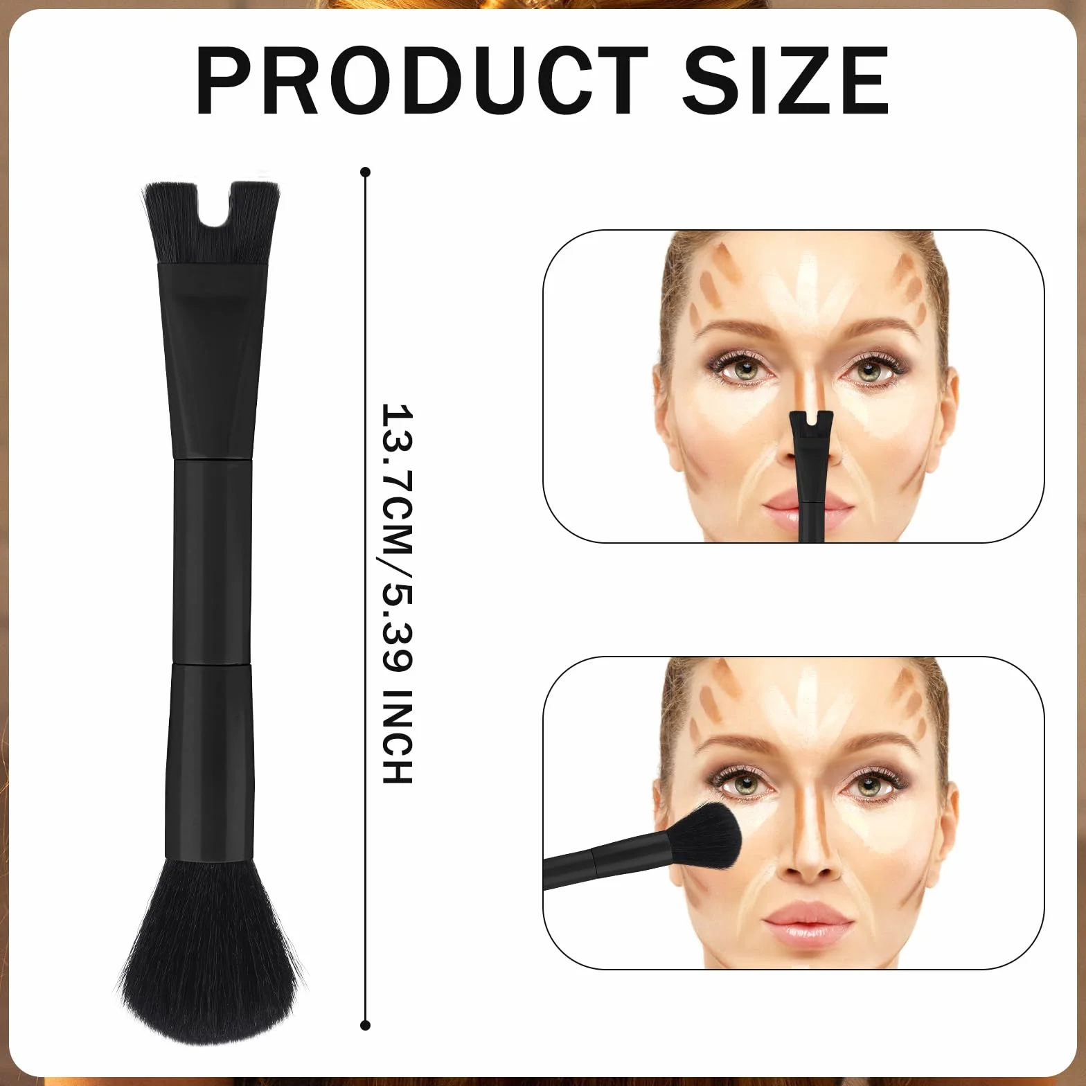 Pedzel konturowania Nosa, Pedzel Modelowania Nosa w Ksztalcie Litery U z Podwójna Koncówka Precyzyjny Puchaty Pedzel 2 w 1 do Rózu, Easy Contour, Beginners, Professional (Wszystkie Czarne)