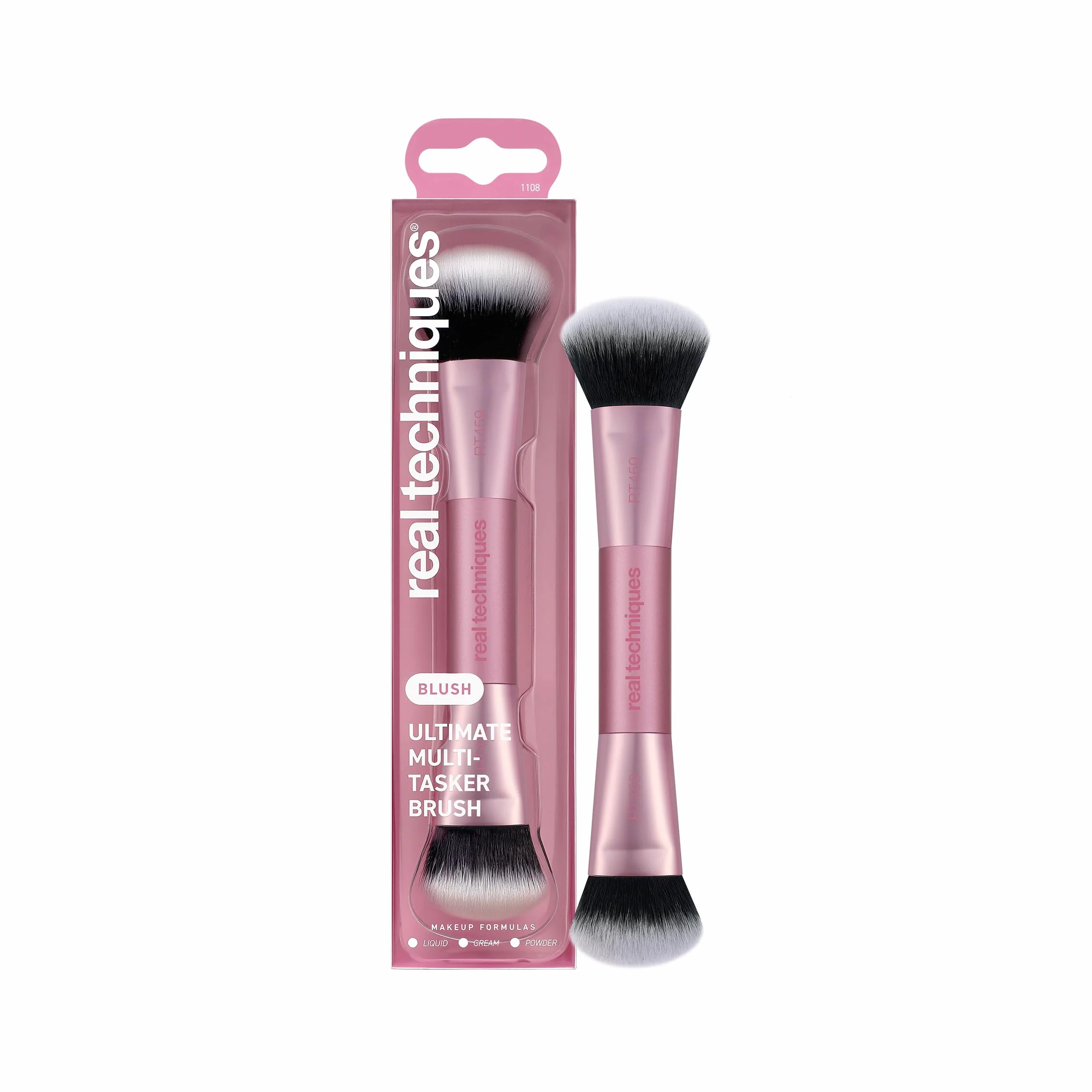Real Techniques Ultimate Multi Tasker Brush, Dual-Ended Makeup Brush for Foundation, Blush Bronzer & Powder, Precision Sculpting & Blending, UltraPlush Bristles, Cruelty-Free, 1 Count