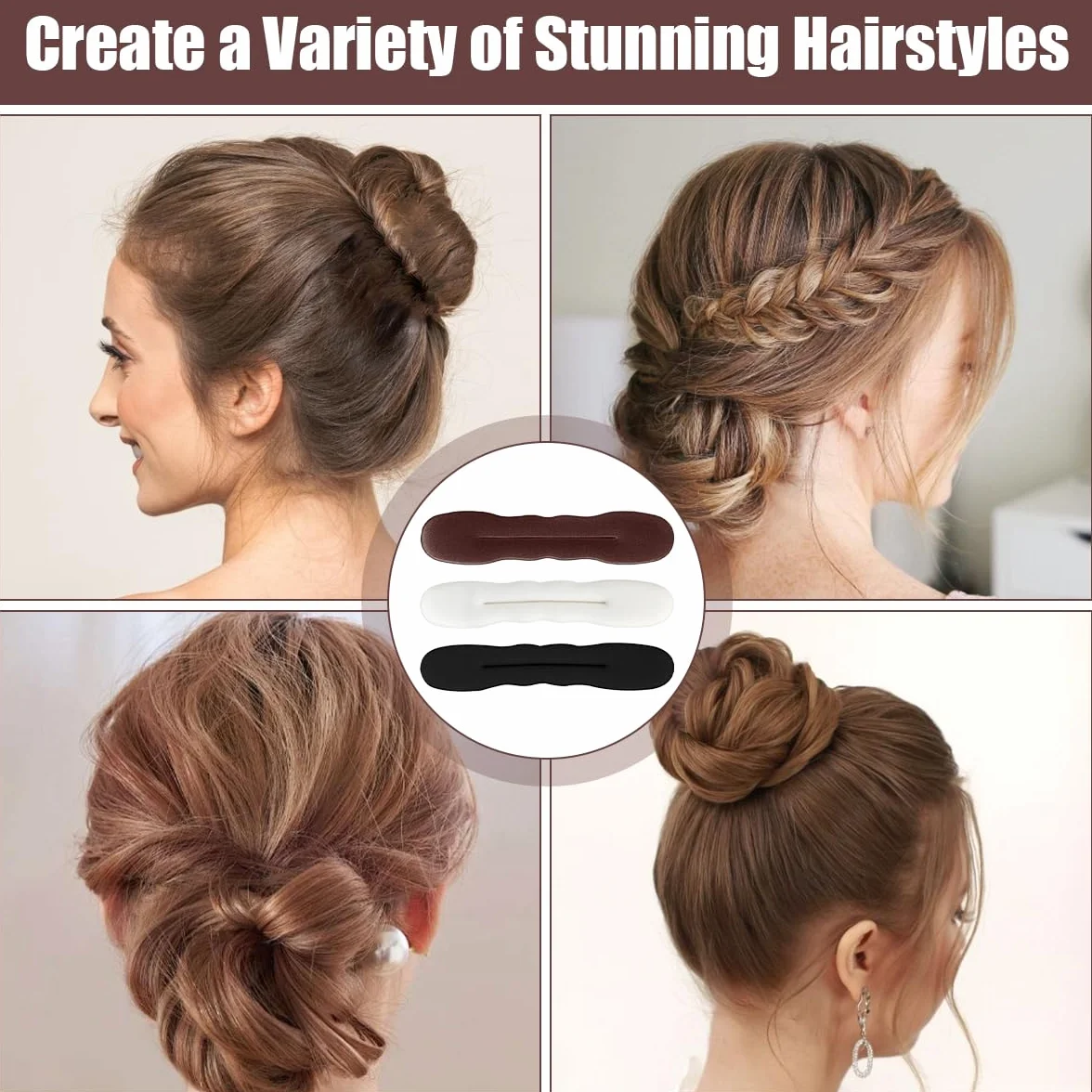 6 sztuk magicznych koków do włosów, Hair Bun Maker, ulepszone klipsy gąbkowe do włosów, maker koków do włosów, stylizacja włosów donut bun, dla kobiet i dziewcząt (3 duże 3 małe) (czarny, biały