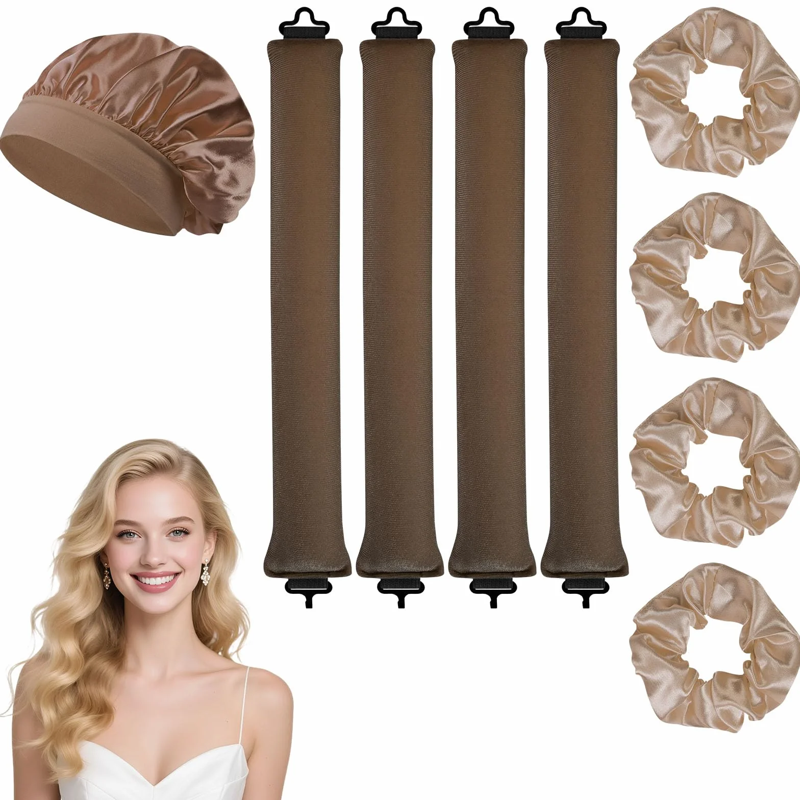 9 sztuk wałków do włosów bez ciepła, satynowe loki bez ciepła, zestaw wałków do włosów DIY Hair Curler Rollers, wałki do włosów dla objętości, loki bez ciepła do długich i średnich włosów
