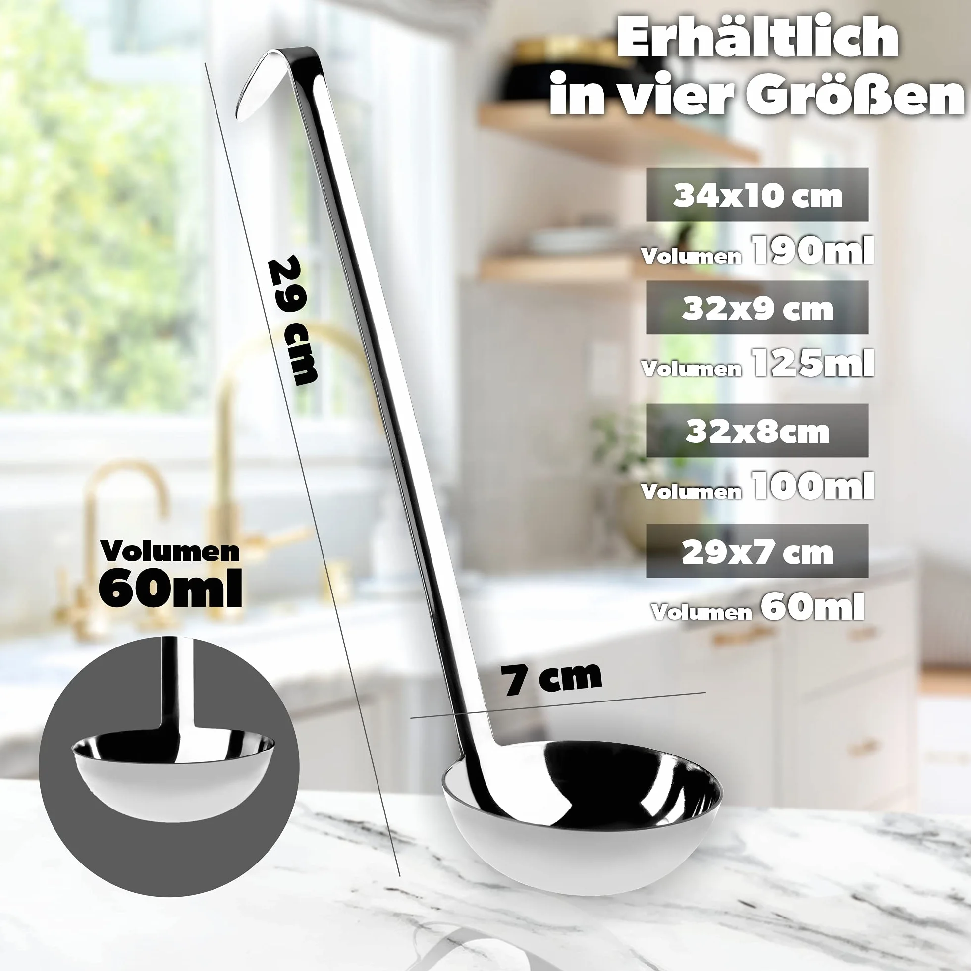 KADAX Chochla 7 cm/60 ml do zupy i sosów, długi ergonomiczny trzonek chroni przed oparzeniem, stal nierdzewna ułatwia czyszczenie i jest odporna na korozję