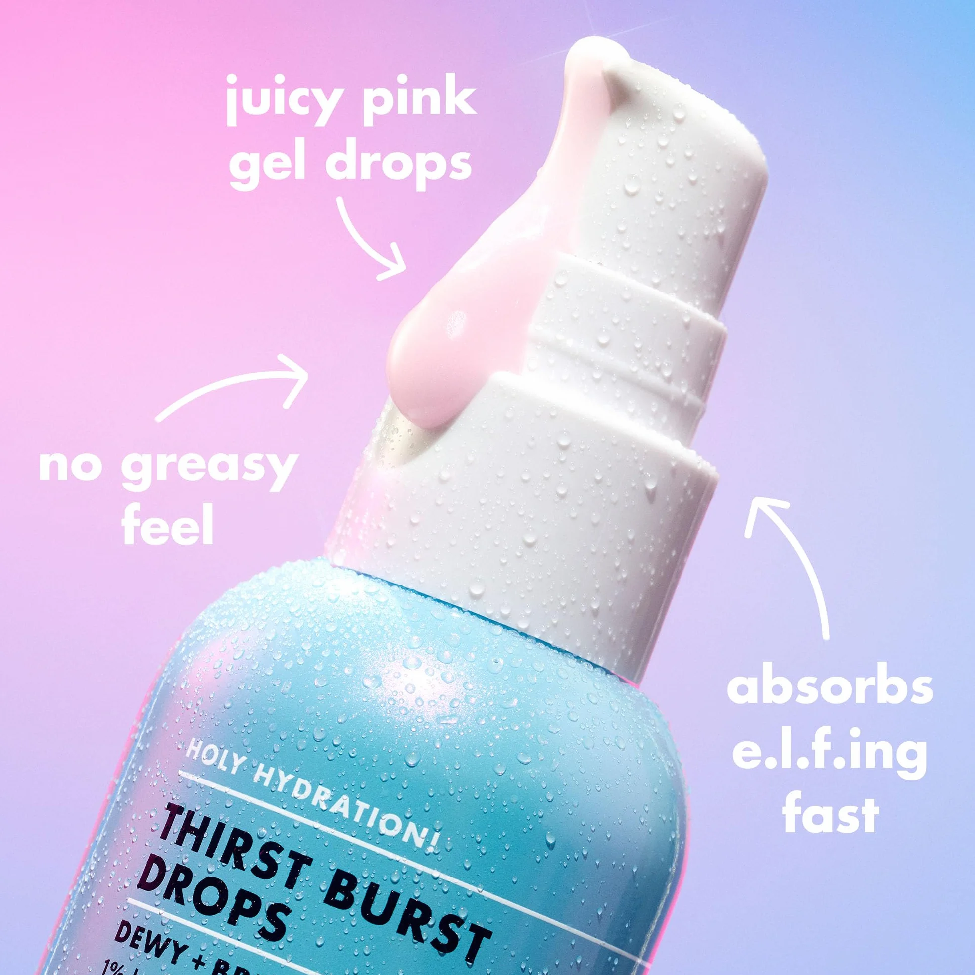 e.l.f. Holy Hydration! Thirst Burst Drops, Serum Drops Gel For a Dewy, Plump Complexion, Non-Greasy Feel, z kwasem hialuronowym i 5% niacynamidem, wegańskim i wolnym od okrucieństwa