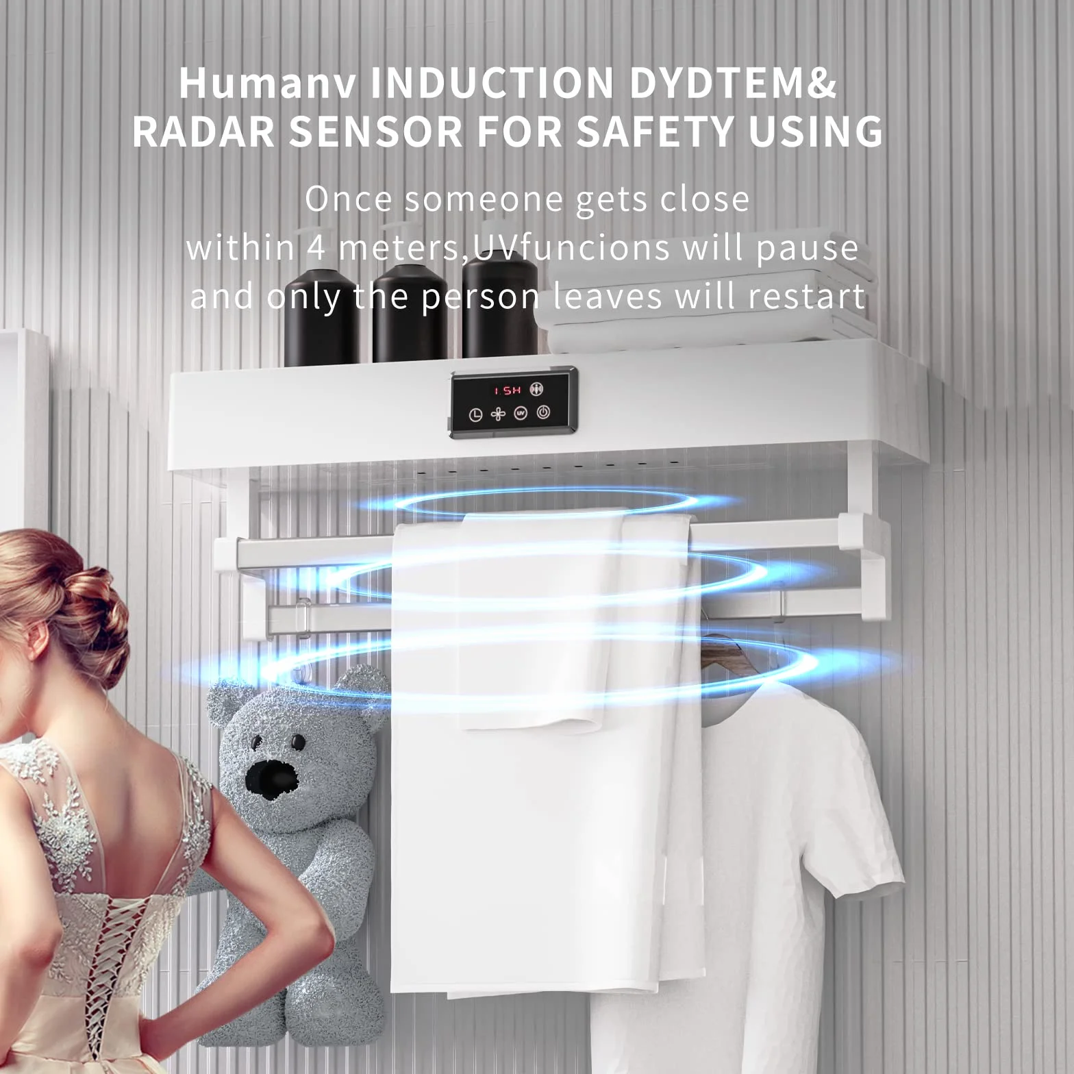 QL Elektrycznie Ogrzewany Wieszak na Ręczniki z Dezynfekcją UV i Szybkie Suszenie 500W,Grzejnik Ręczników do Łazienki i Kuchni 60CM,Biały