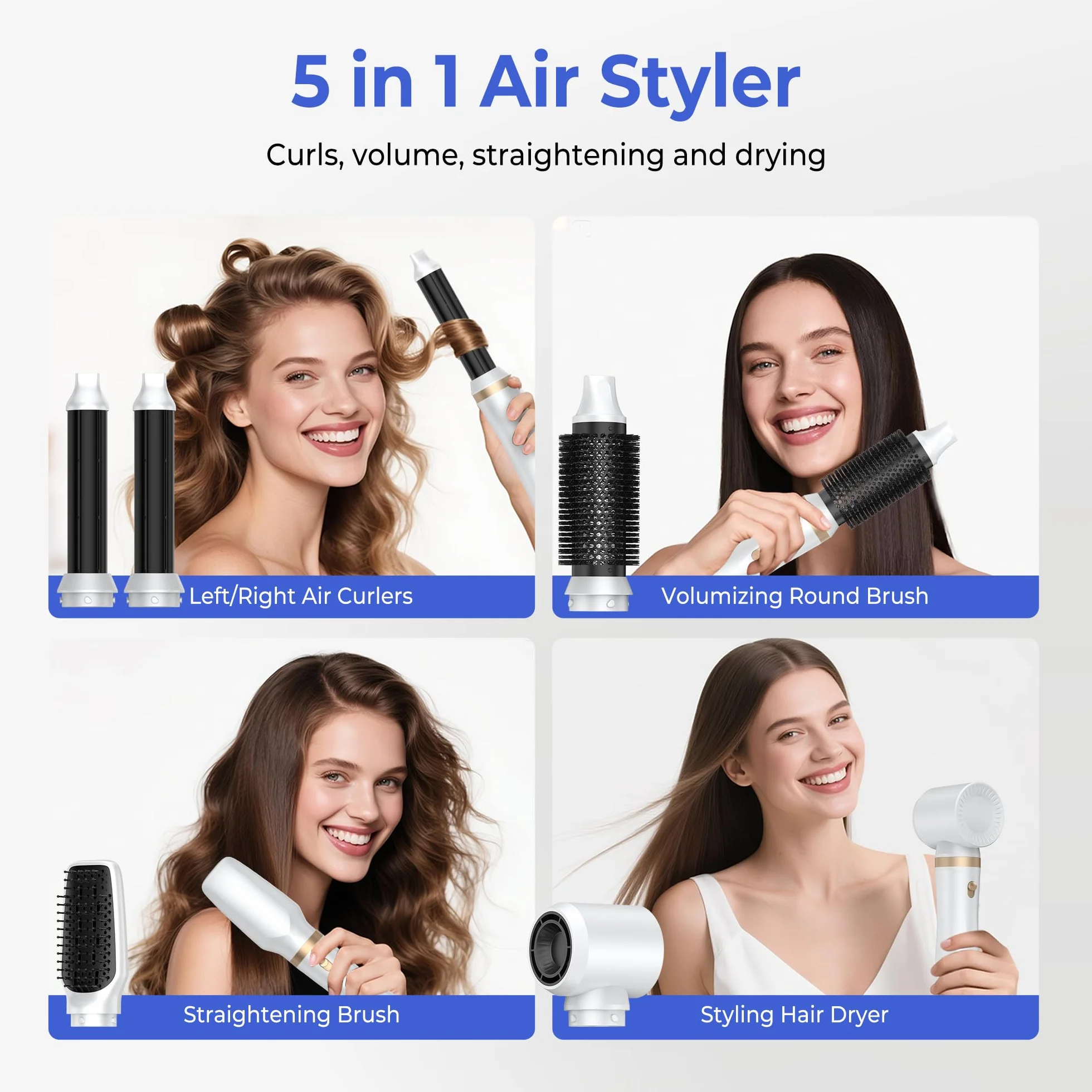 Airstyler 5 w 1, 1000 W, lokówka do włosów, szczotka do włosów z ciepłym powietrzem, okrągła suszarka do włosów, lokówka, prostownica do włosów, 3 temperatury do stylizacji włosów, wygładzania