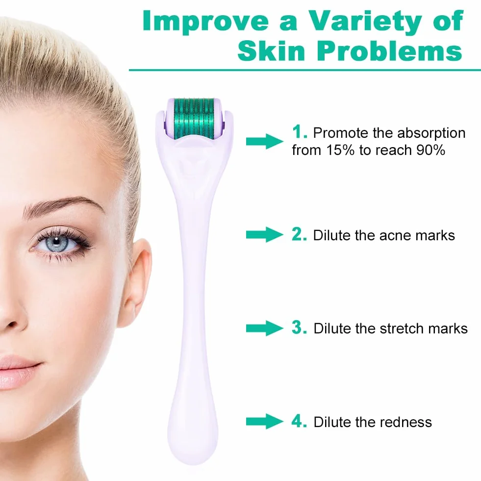 ACWOO Roller do brody 0,5 mm, Derma roller, Mikroigłowa rolka do brody, stymulująca wzrost, Derma roller do twarzy/ciała, Mikroigłowy pen do usuwania blizn, Mikroigłowa rolka do pielęgnacji skóry